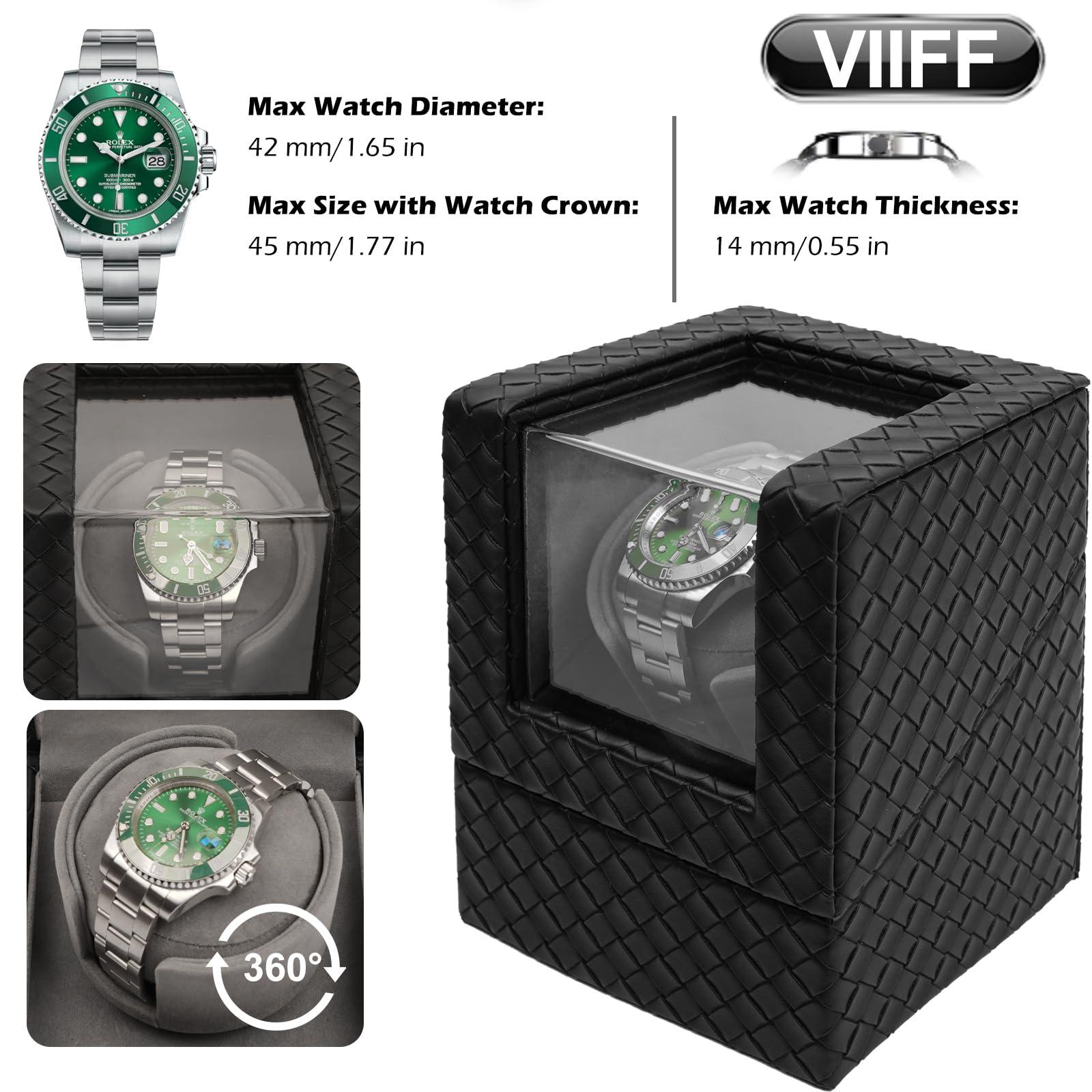 VIIFF Watch Winder for Automatic Watches – Silent Adjustable Rotation, Premium PU Leather Automatic Watch Winder, Soft Interior, Ideal Gift Option, Luxurious Display Case for Automatic Watches - Image 2