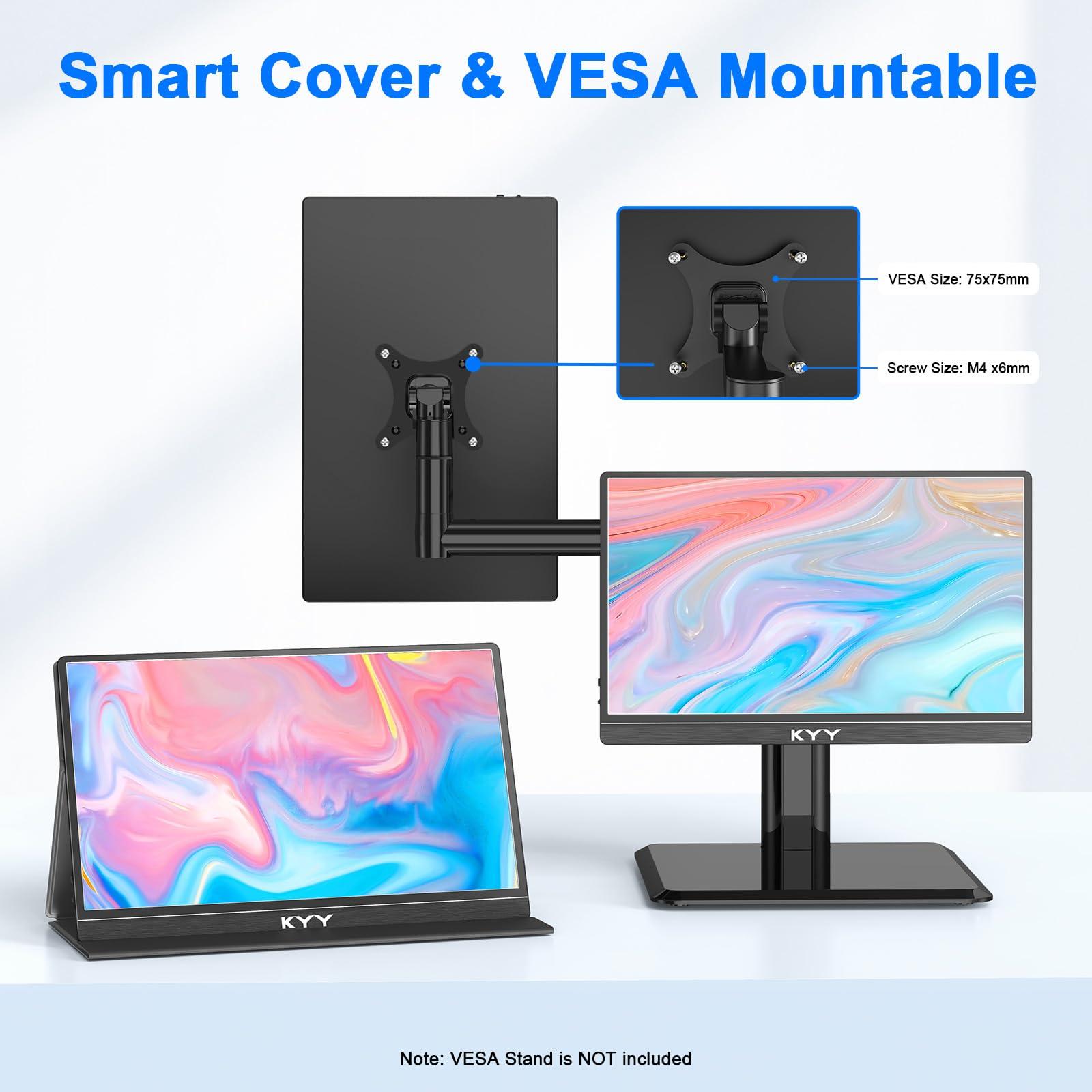 KYY Portable Monitor for Laptop, 14" FHD 1080P Travel Monitor, USB-C & HDMI Computer Gaming Screen with VESA Mount & Smart Cover, Dual Speakers, for Mac PC Phone Xbox PS5 Switch - Image 4
