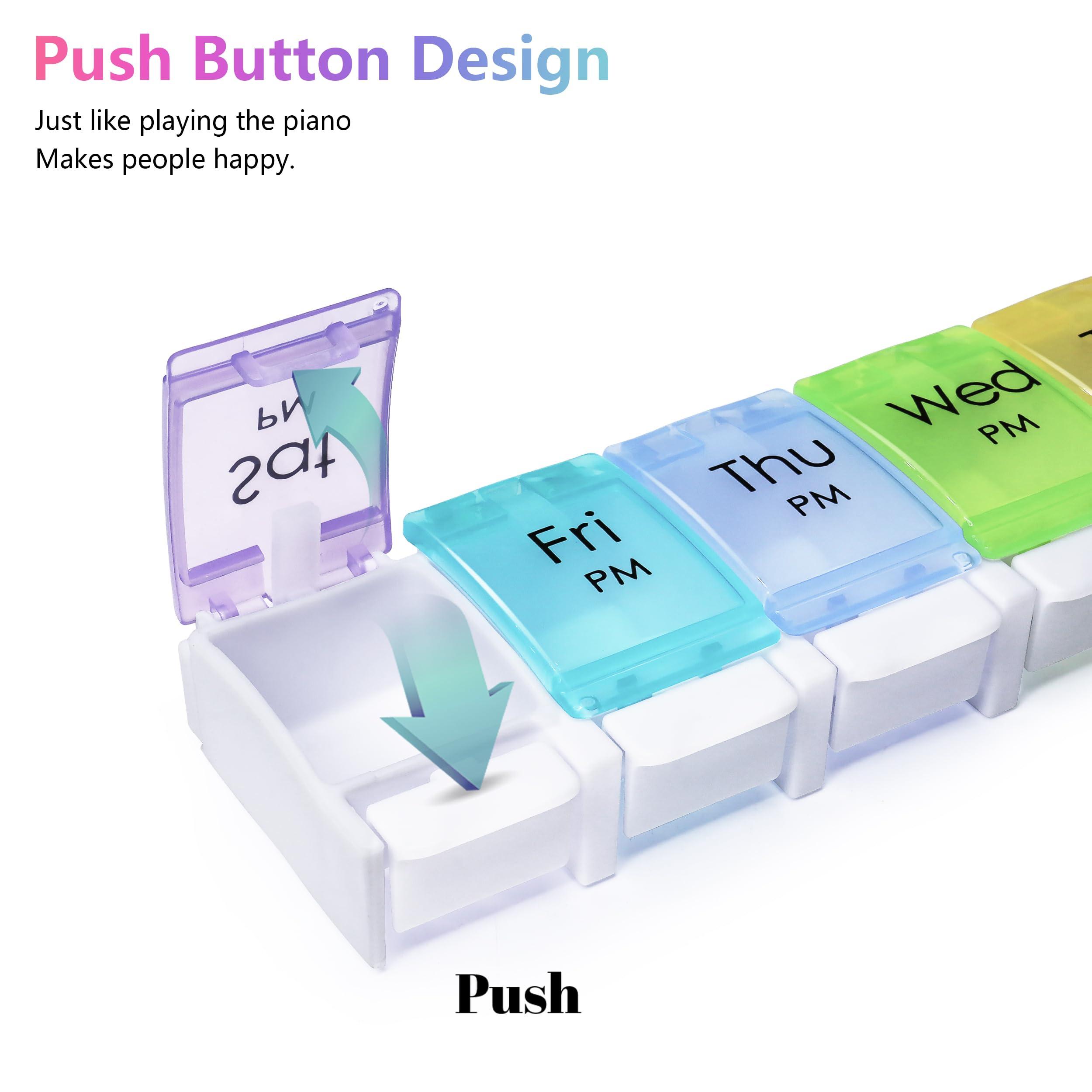 Large Pill Organizer 2 Times a Day, MOLN HYMY AM PM Pill Box 7 Day, 14 Dividers 2 Week Medicine Pill dispensers with Easy Push Button for Medication, Vitamins, Fish Oils, Supplements - Image 2