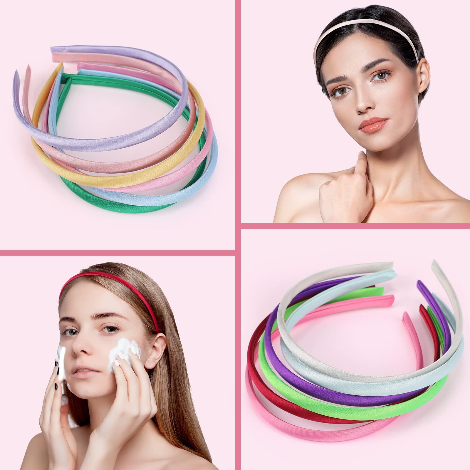 XunYee Satin Covered Headbands for Women - 100 Pieces 0.4 Inch Width Colorful Thin Plain Hairbands (Multi Colors) - Image 5