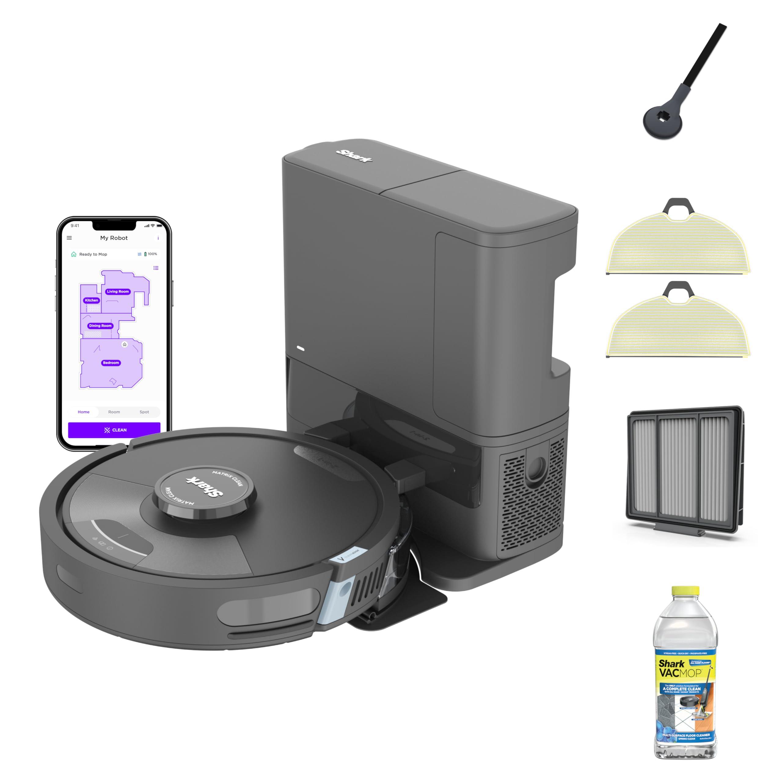 Shark Robot Vacuum & Mop Combo, Powerful Suction, Matrix Plus, 60-Day Debris Capacity, HEPA Bagless Self Empty Base, Sonic Mopping, Home Mapping for Pet Hair - Carpets & Hardfloor, AV2610WA