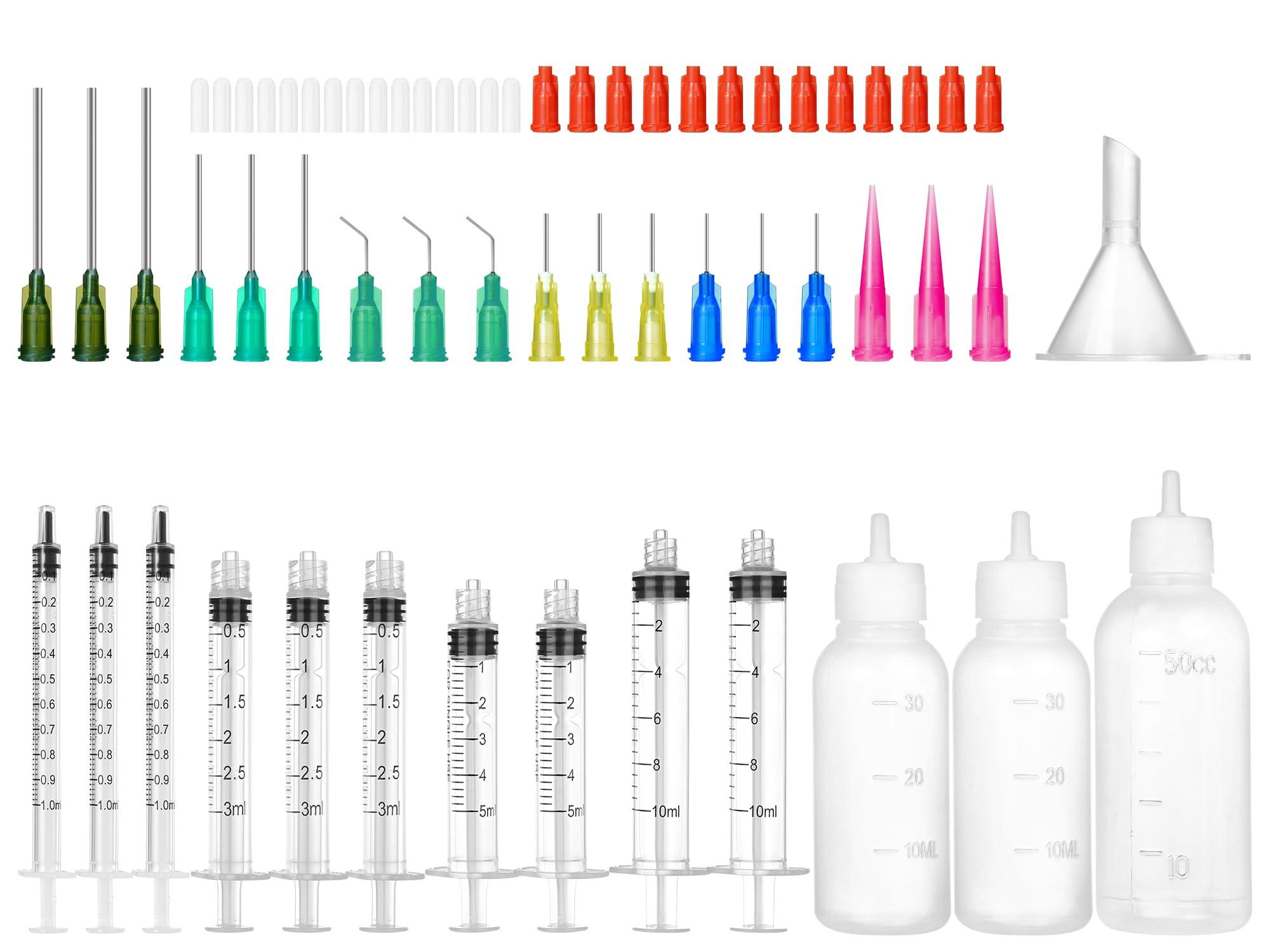 Glue Syringe Needle Tip Squeeze Bottles Set (1ml-50ml), 14G-22G Blunt Needle Tip with Caps, Precision Glue Applicator for Oil, Ink and Art Crafts