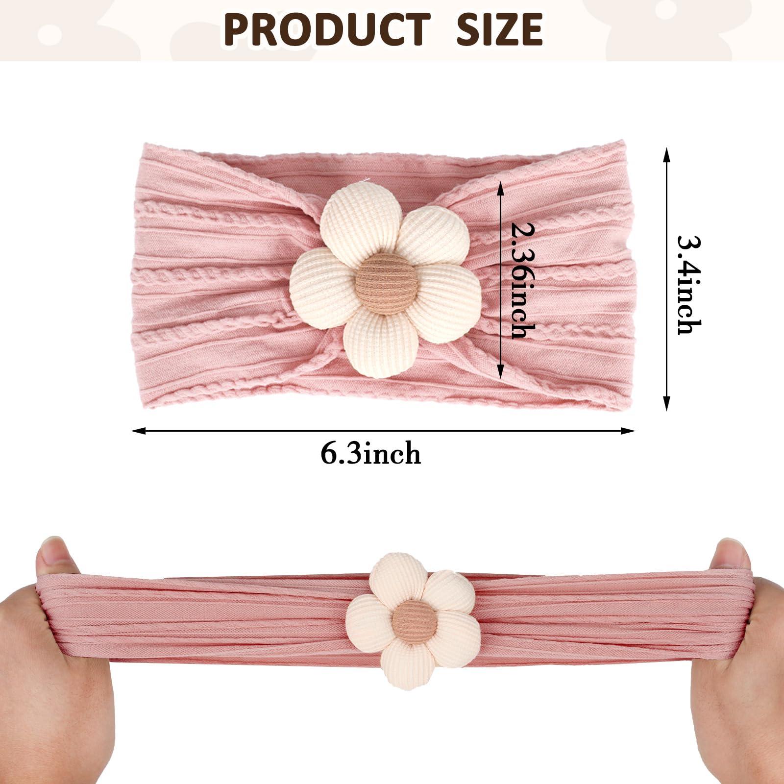 MIUXUESO 3 Pcs Baby Flower Headbands Baby Girls Nylon Headband Soft Hairbands Hair Accessories for Newborn Infant Toddler Kids (Beige Pink Khaki) - Image 3