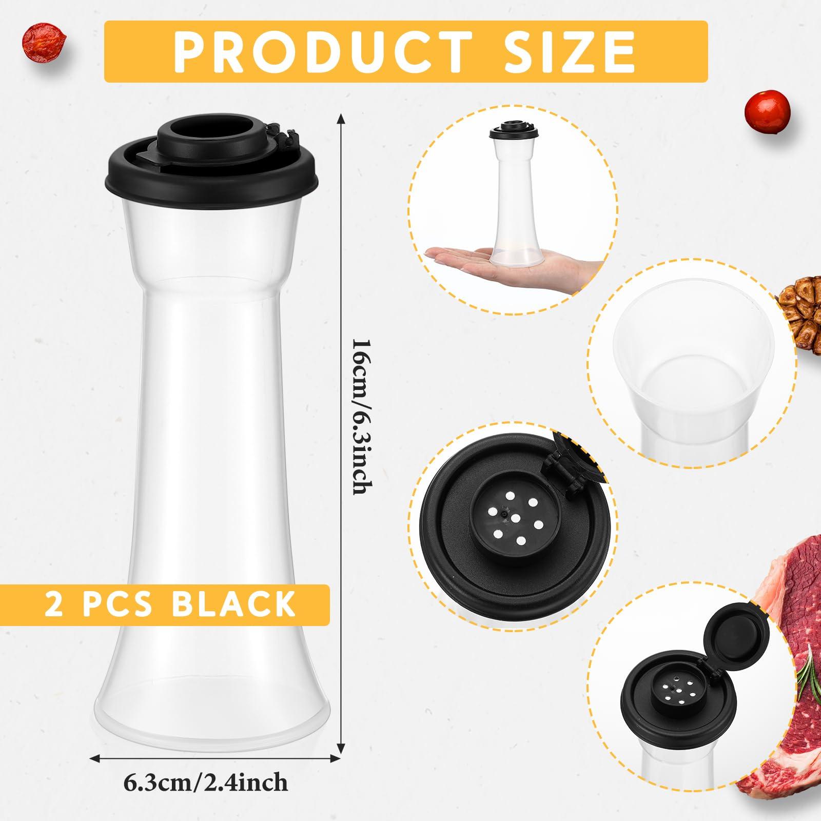 Baderke 2 Set Plastic Salt and Pepper Shakers Hourglass Salt and Pepper Shakers with Lids Large Covered for Camping Outdoor Lunch Home Kitchen Restaurant(Black) - Image 3