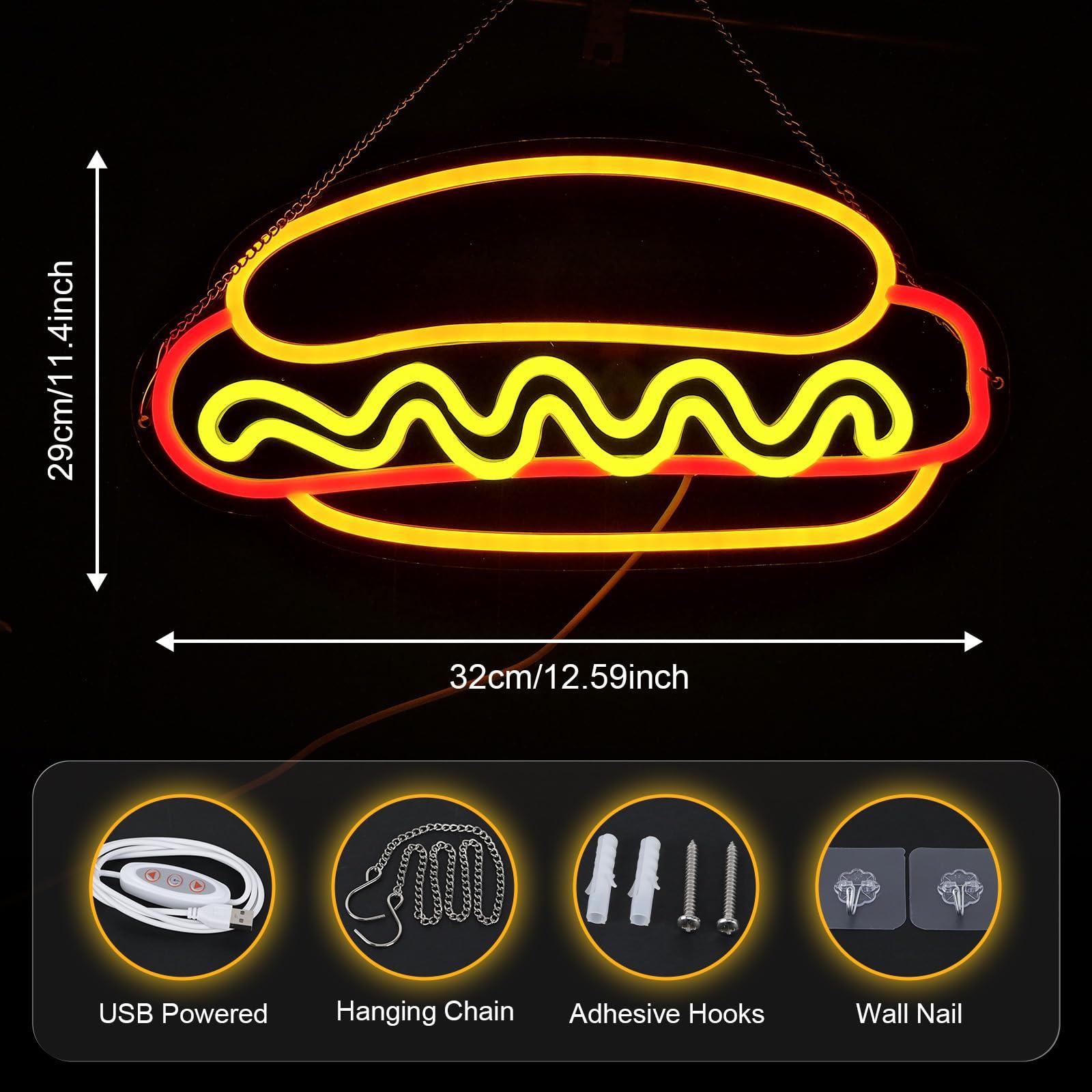 Hot Dogs Neon Sign for Wall Decor, Business LED Neon Light, Fast food Neon Light, hotdog Signs for Restaurant, Kitchen, Party, Hot Dog Lovers Food Decor, USB Powered, Size 12.5 * 11.4in - Image 2