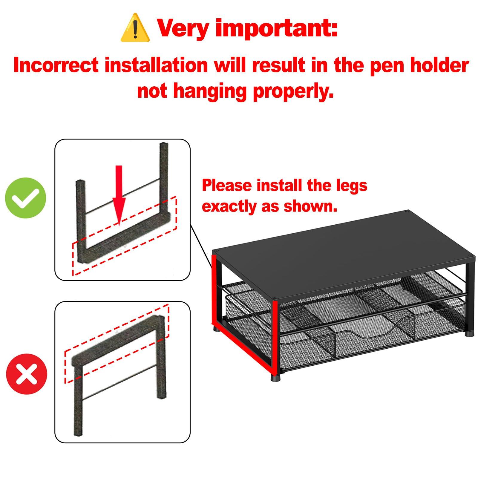 OPNICE Desk Organizer and Accessories, 2-Tier Computer Monitor Stand Riser with Drawer and 2 Pen Holders, Office Desk Accessories for Office Supplies, Black - Image 9