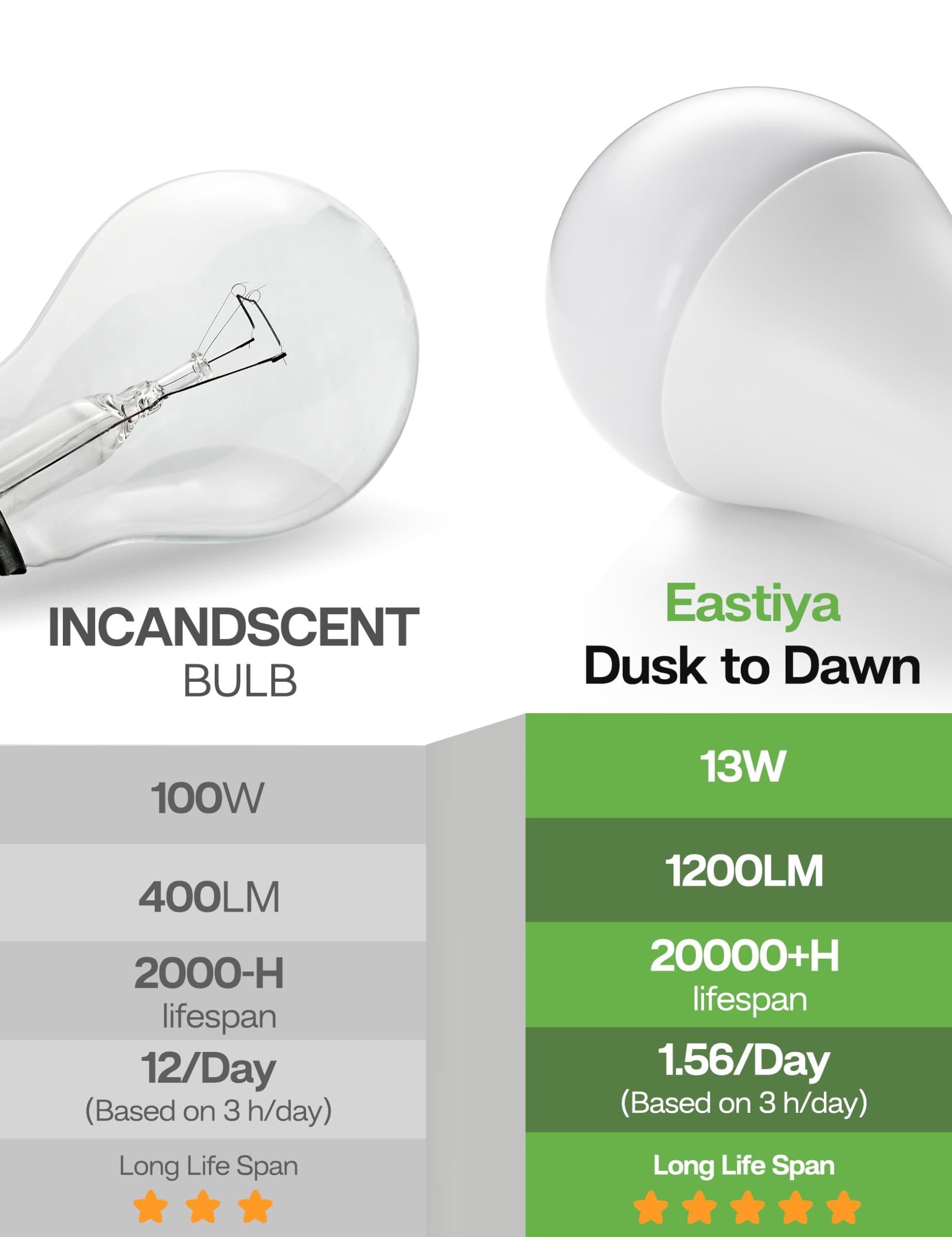Eastiya Dusk to Dawn Sensor LED Outdoor Light Bulb, Daylight White 5000K, A19 13W(100 Watt Equivalent) Bright Porch Lighting, 1200LM, Auto-On/Off Photocell Sensor for Garage Yard Patio Garden-4 Pack - Image 7