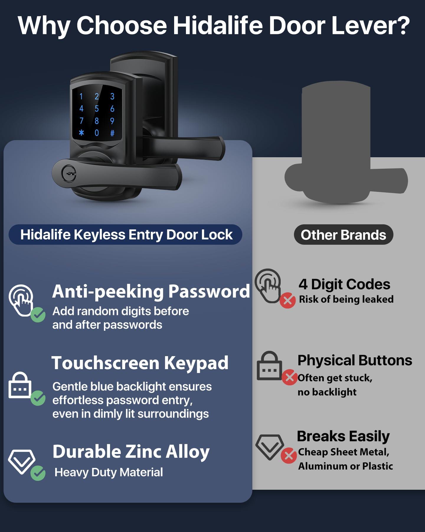 HIDALIFE Keyless Entry Door Lock, Electronic Keypad Door-Lock with Handle, Touchscreen, Auto-Locking, Anti-peep Password, Easy to Install for Front Door, Home, Office, Satin Nickel - Image 4
