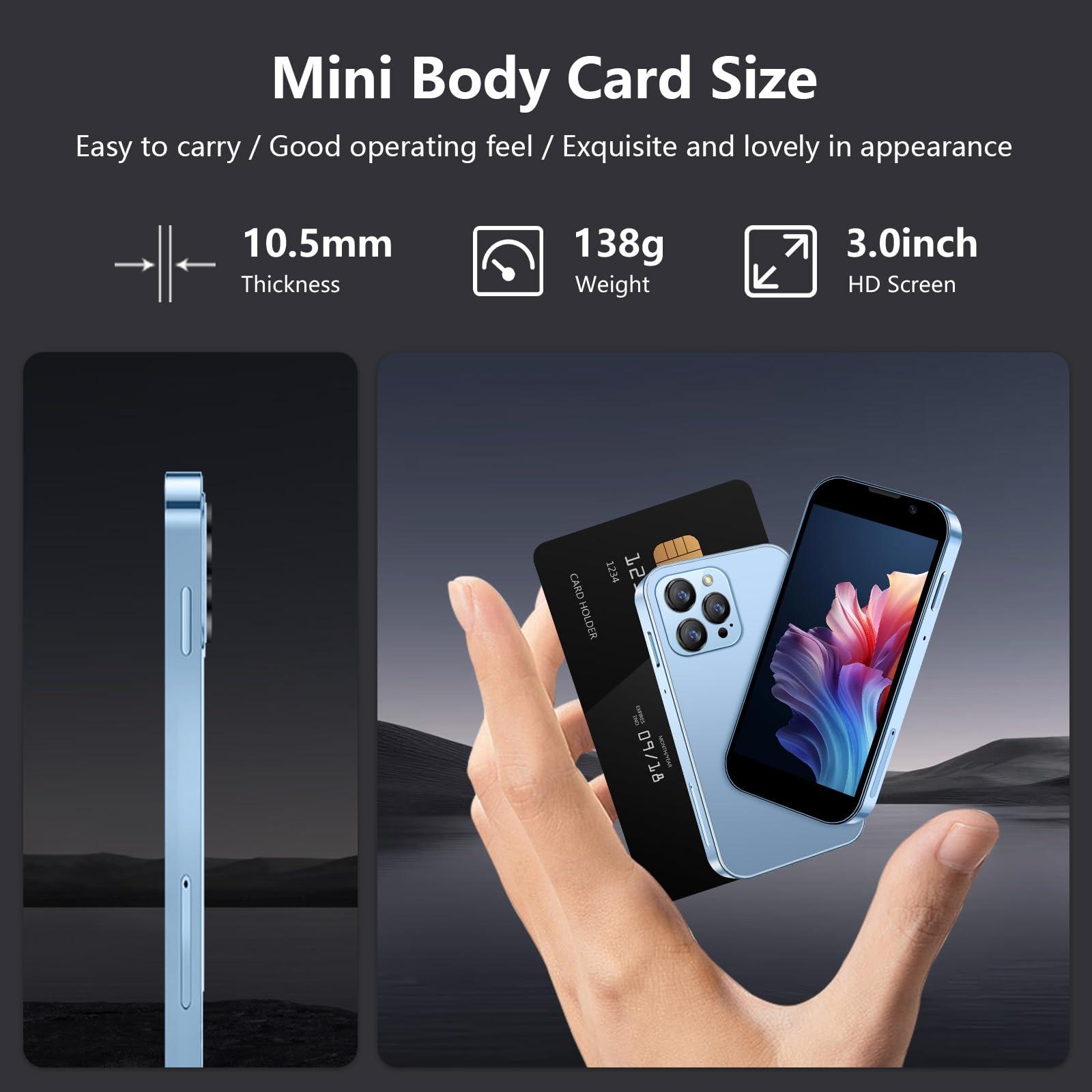 soyes Mini Phone World's Smallest 3.0" HD Touch Screen Mini Smartphone Unlocked Android Compact Mobile Phone for Kids &Students Cell Phone wih Quad-Core Dual SLM Face lD2GB+16GB Blue - Image 3