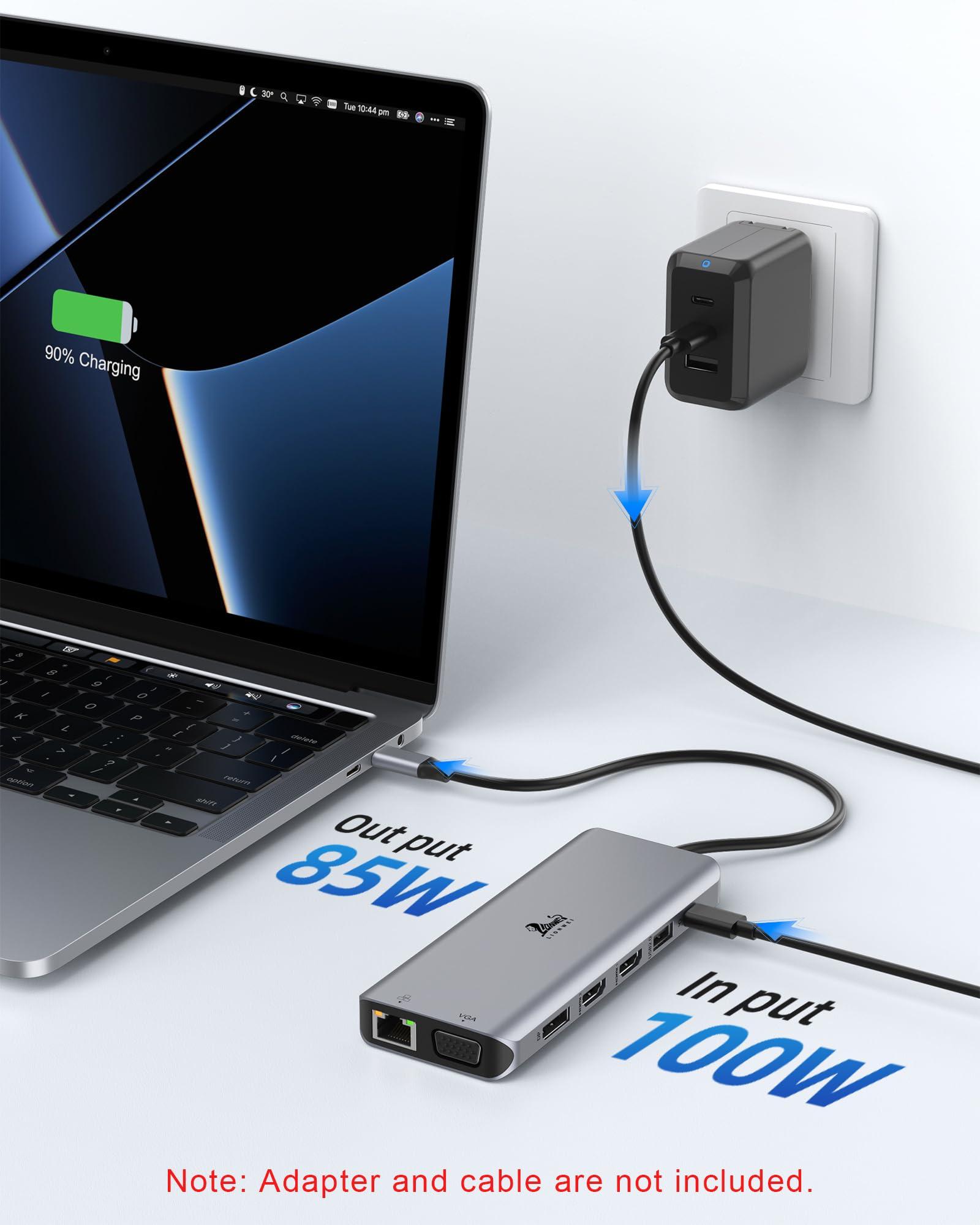 Laptop Docking Station 4 Monitors, Dual HDMI+8K DP+VGA, 10Gbps, 100W PD, 6 USB C/A Ports, Ethernet, SD/TF, LIONWEI 13 in 1 USB C Hub for MacBook/Dell/HP/Surface - Image 5