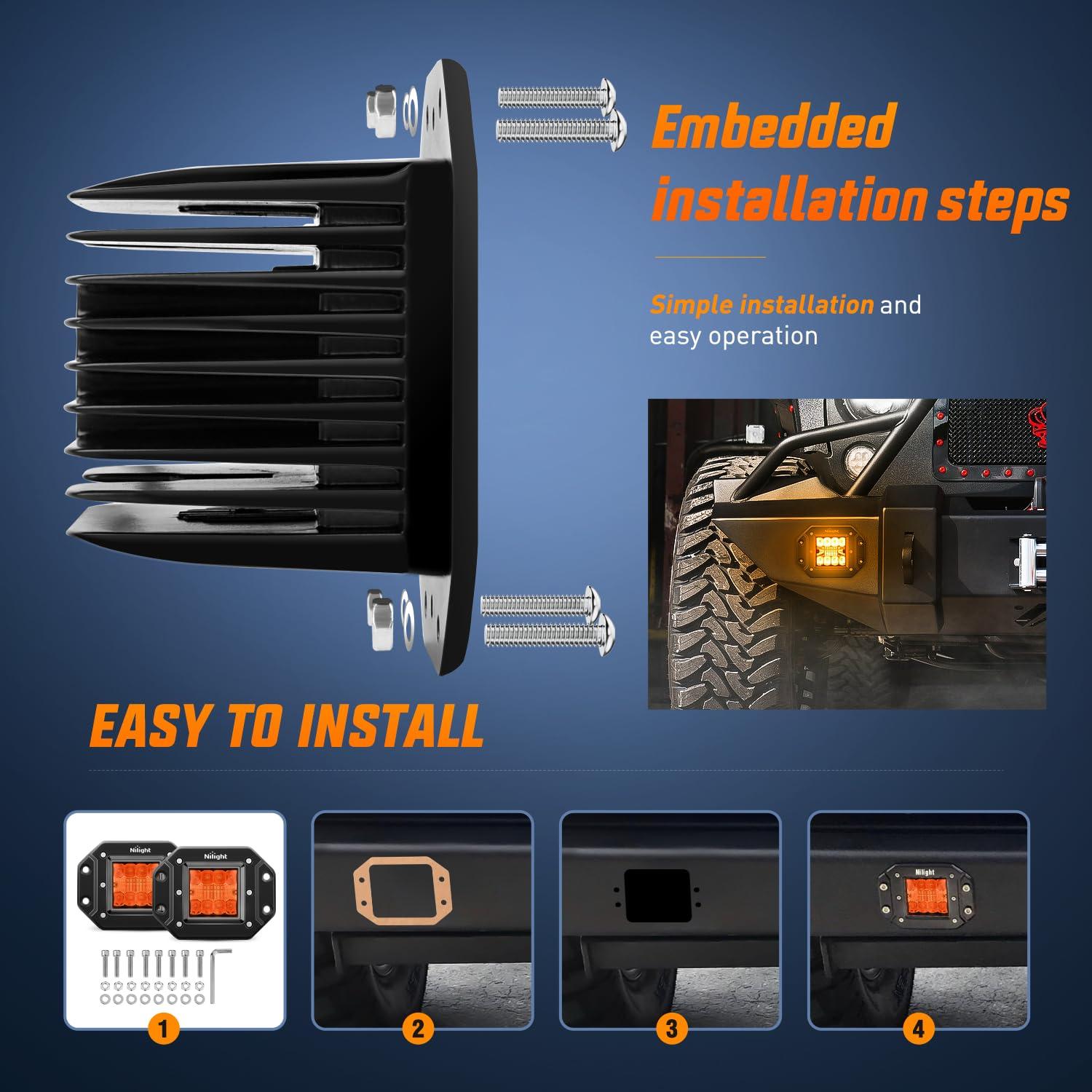 Nilight Flush Mount LED Light Pods 2 PCS 42 W Amber Upgraded Spot Flood Combo Driving Fog Off Road Bumper Work Lighting for Truck SUV ATV UTV Pickup Van Boat Tractor - Image 4