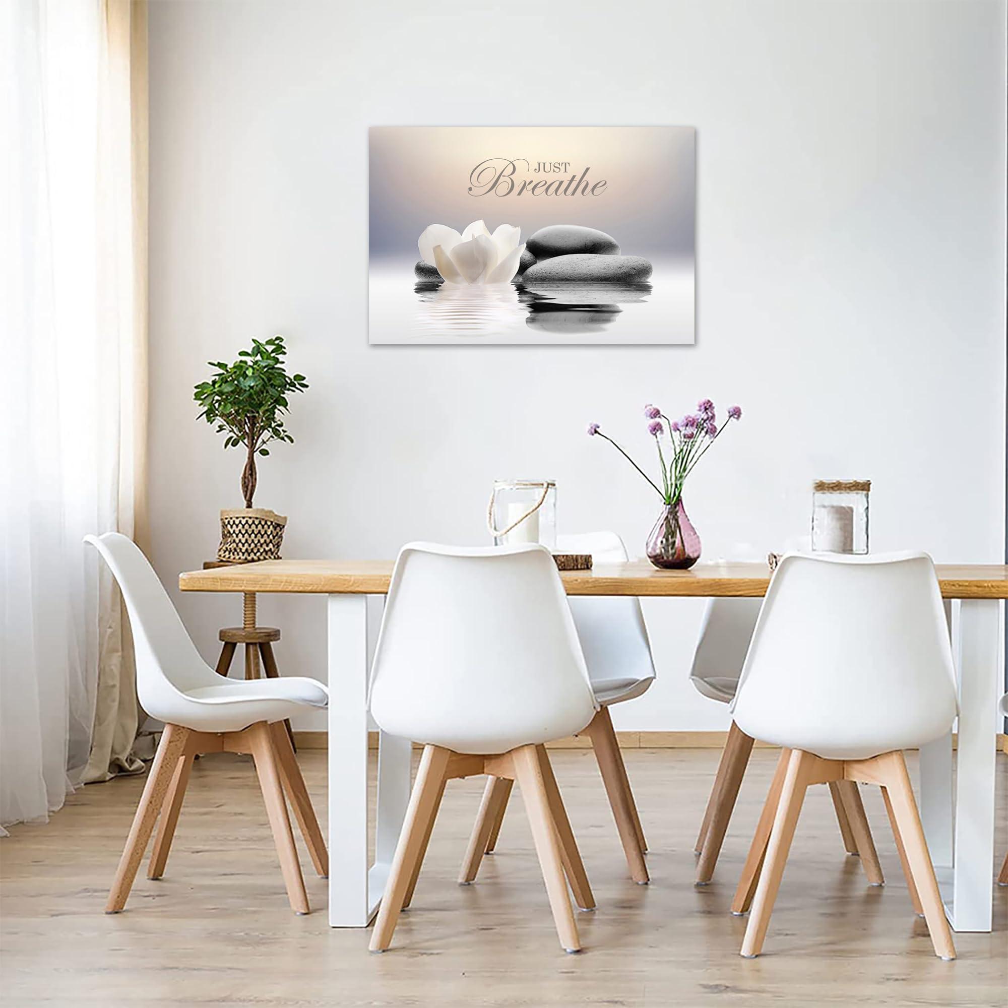 Zen Stone Canvas Wall Art Just Breathe Yoga Quotes Poster for Spa Decor White Lotus Flower Pictures Prints for Bathroom Modern Spiritual Artwork Framed (12 x 16inches) - Image 5