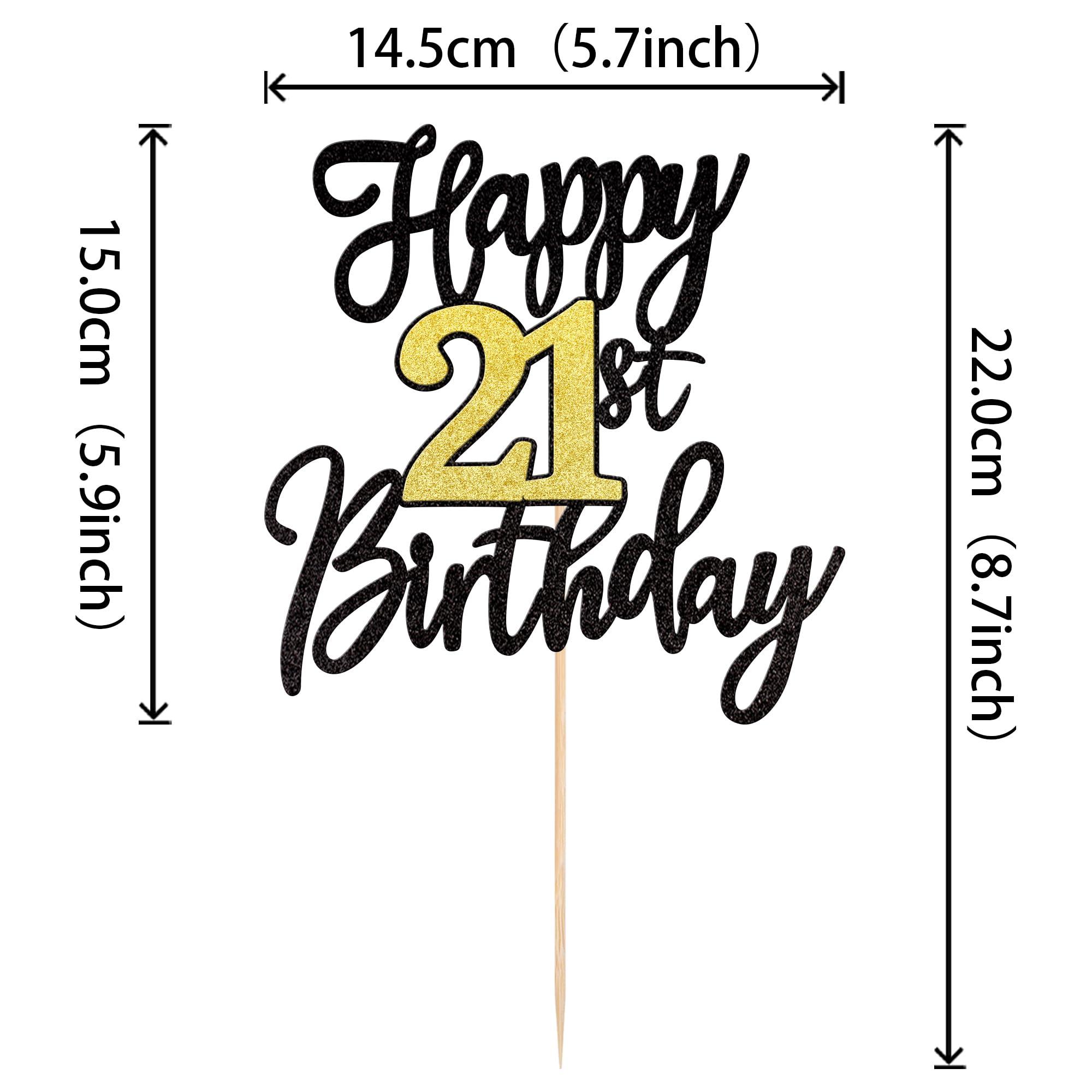 1 PCS Happy 21st Birthday Cake Topper - Black Gold Glitter Cheers to 21 Years - Fabulous Cake Decoration for 21st Birthday Party - Image 3