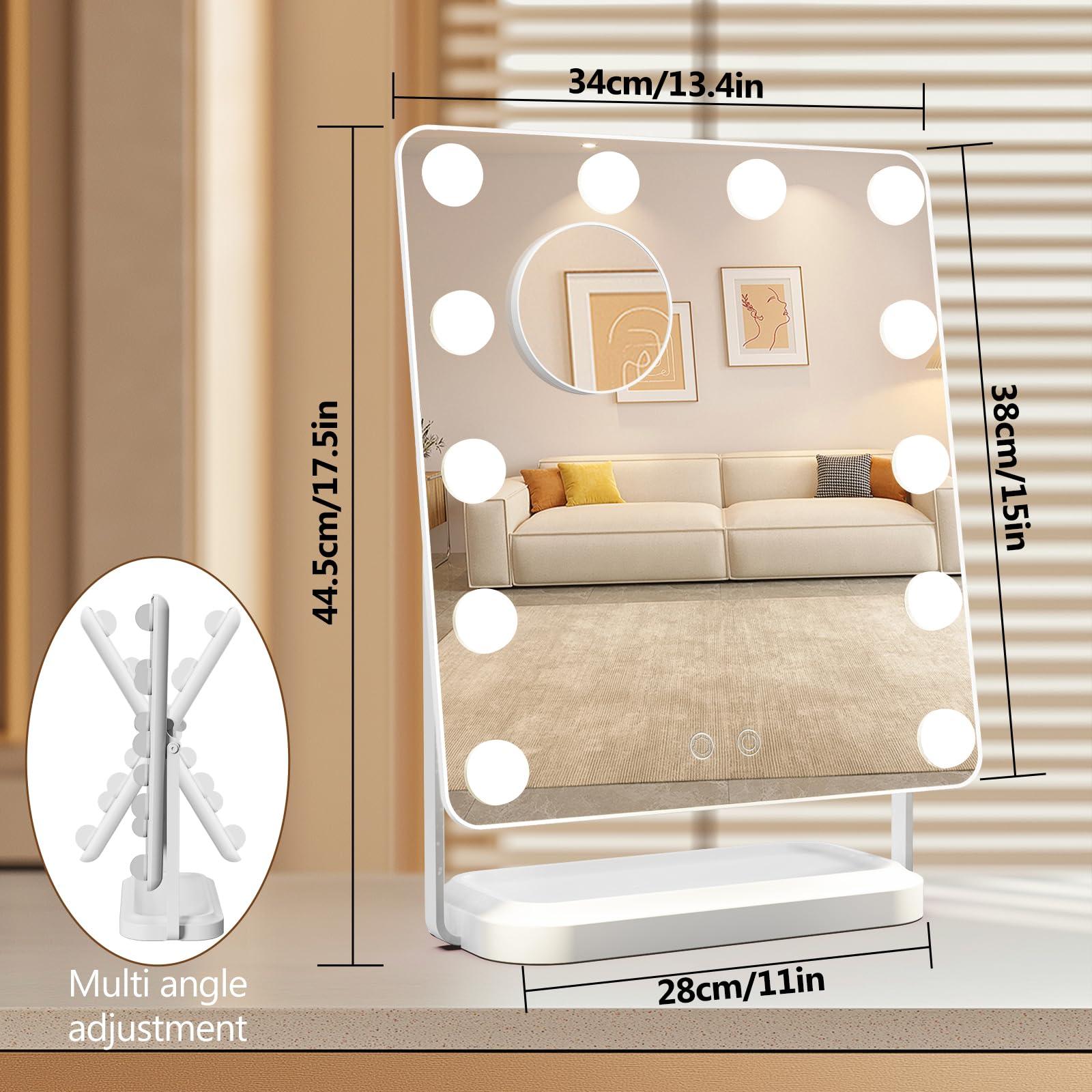 BanBers Hollywood Vanity Mirrors with Lights 13" x 15" Lighted Makeup Mirror 12 LED Bulbs, Touch Control Led Mirror 3 Colors Light, 360 Degree Rotation Facial Mirror for Bedroom,Tabletop - Image 2