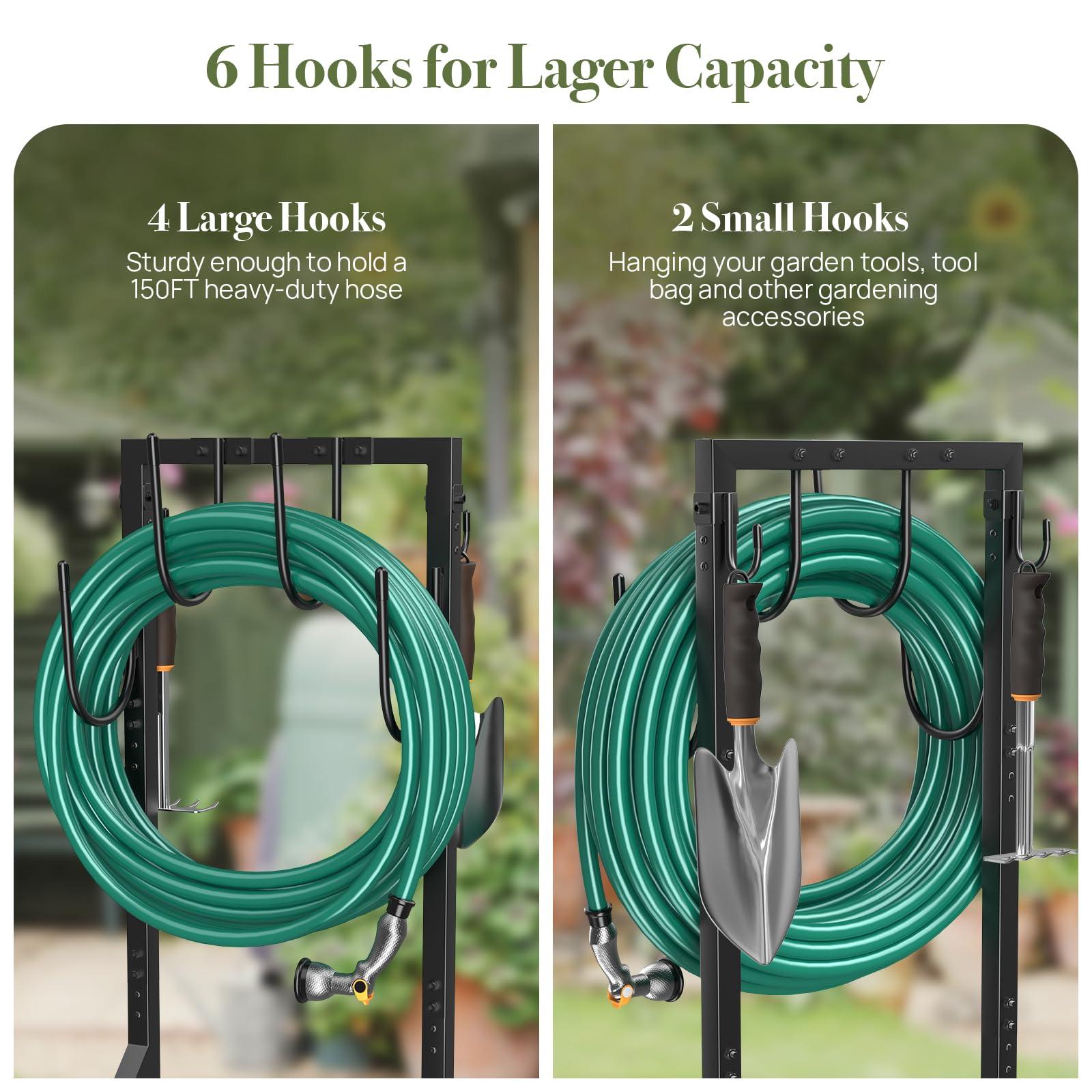 Winpull Garden Hose Holder Water Hose Holder with 4 Spikes, Freestanding Hose Hanger Outdoor Hold Stand Heavy Duty 6 Hooks Metal Garden Hose Storage Hose Reel Rack for Outside (Black) - Image 5