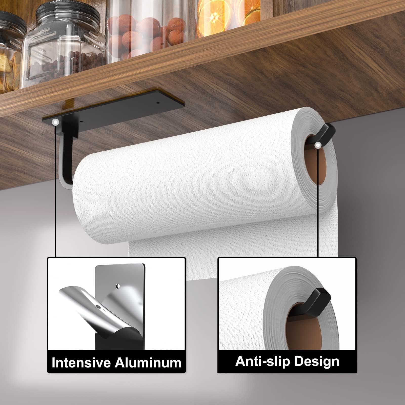 Paper Towel Holder - Self-Adhesive or Drilling, Matte Black, Upgraded Aluminum Kitchen Roll Dispenser Under Cabinet, Lighter but Stronger Than Stainless Steel! - Image 3