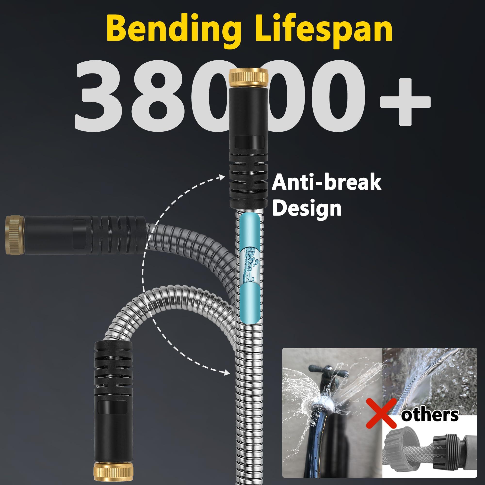 150 ft Stainless Steel Garden Hose - 2025 Upgraded Metal Water hose - Flexible Water Hose Pipe with Latex Core, 3/4" Solid Brass Connectors - No-Expandable Garden Hoses - Image 2