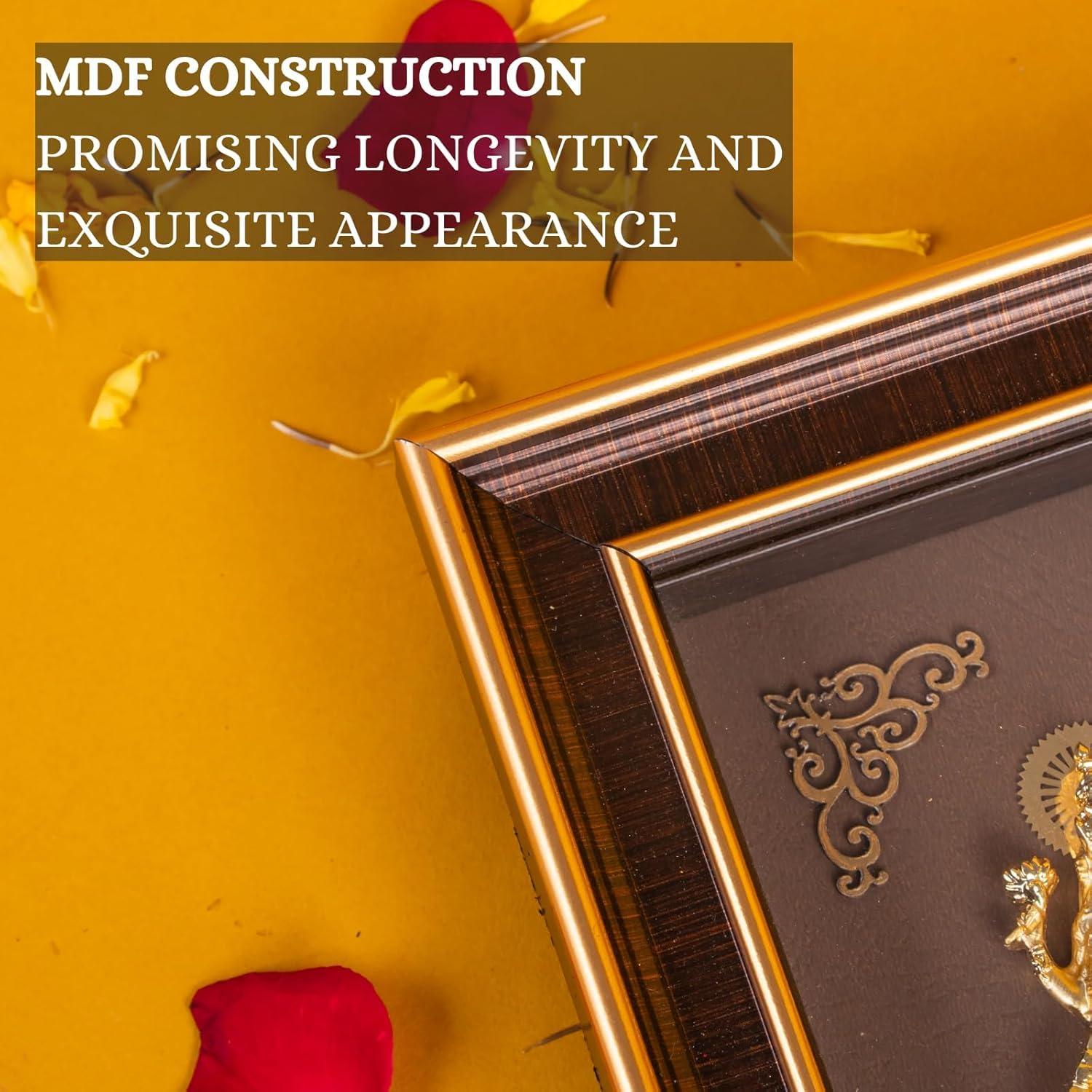 ZAARIYA Golden Lakshmi Ganesha Saraswathi - Trimurti Frame | Shubh Labh God Gold Plated Decorative Photo Frame | For Gifting, Home Decor, Table Decor and Temple or Pooja Room Decoration ( 10.5 x 6.5 Inches) - Image 3