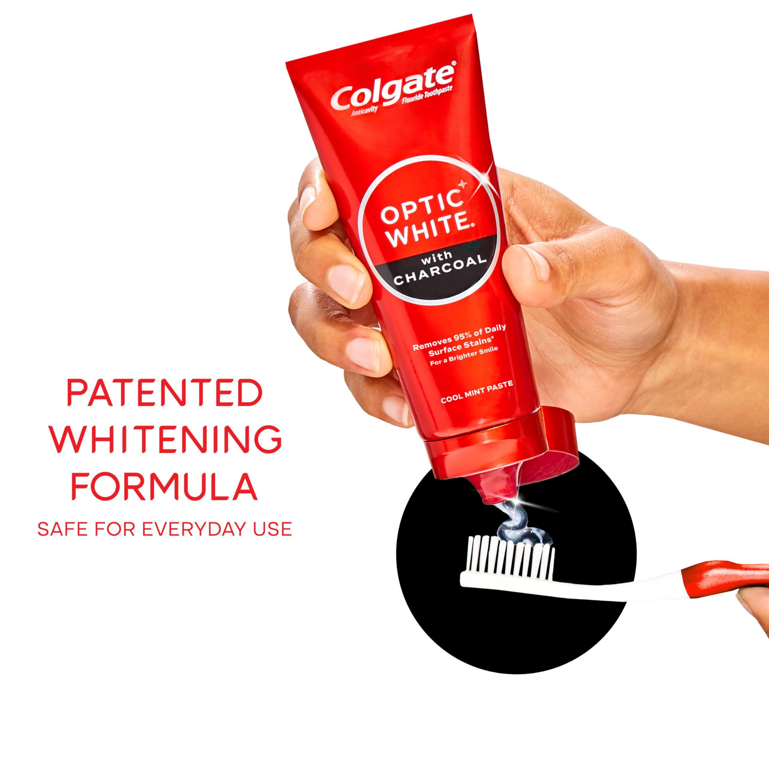 Colgate Optic White Charcoal Whitening Toothpaste, Cool Mint, Enamel-Safe with Fluoride, 2 Pack 4.2oz Tubes - Image 3