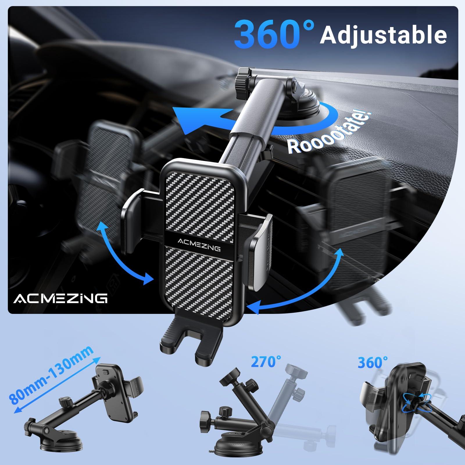 3-in-1 Car Phone Holder [122+LBS Strongest Suction & Stable Clamp Arm] 360° Adjustable Car Phone Mount, Cell Phone Holders for Your Car for Dashboard Vent, All Smartphones & Car Models (Black) - Image 5