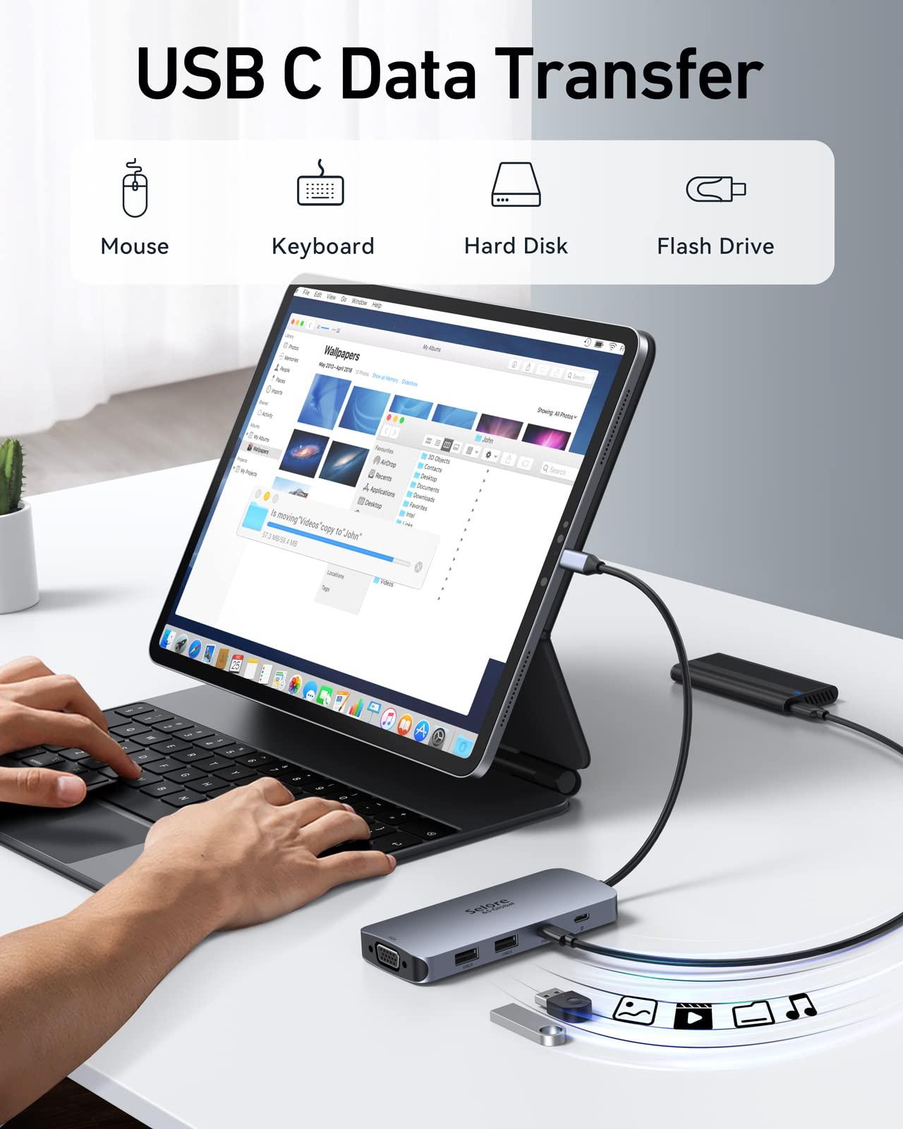 USB C Docking Station Dual HDMI Monitor Adapter, Selore USB C Hub 3 Monitors with Dual HDMI, Displayport, VGA, 100W PD Charging, 3USB 2.0 Ports Adapter for Dell XPS, HP, Lenovo, etc - Image 6