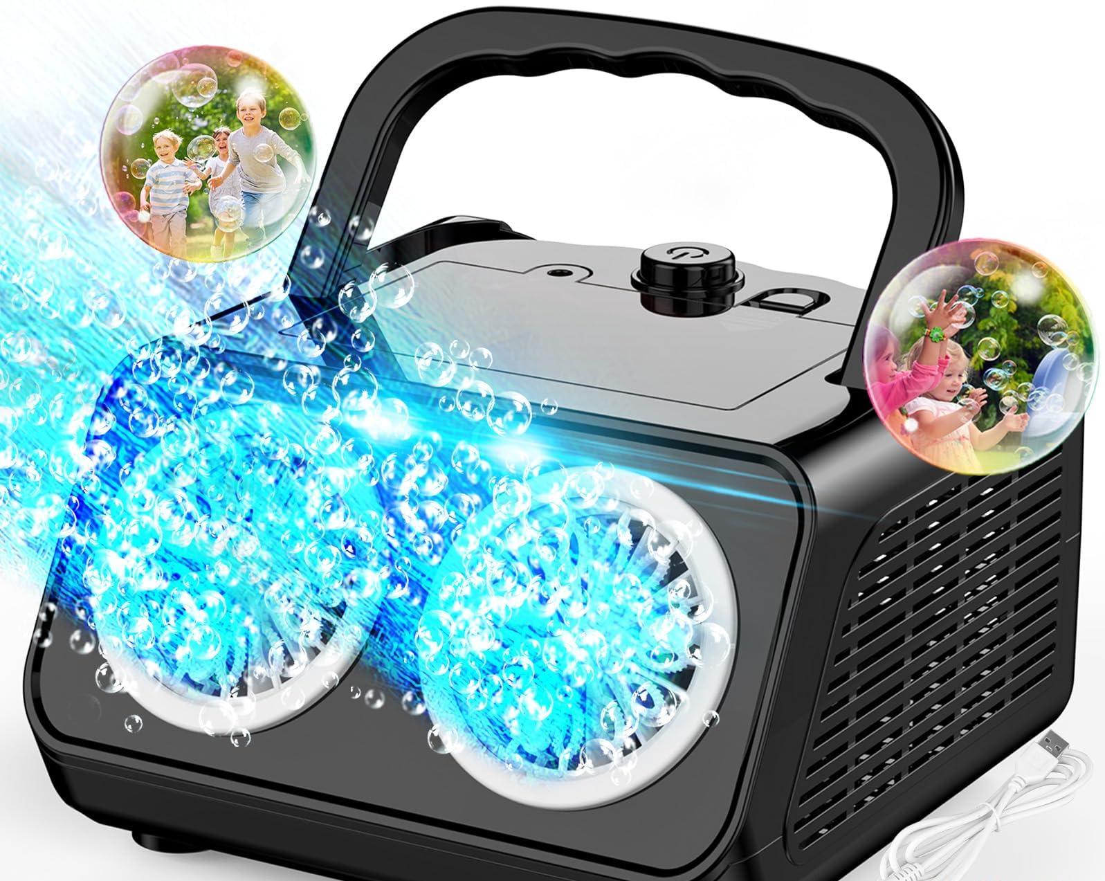 SHCKE Automatic Bubble Machine Upgrade Bubble Blower with 2 Fans,Plug in or Battery Operated Portable Bubble Maker,20000+ Bubbles Per Minute Bubbles for Outdoor Wedding Birthday Party