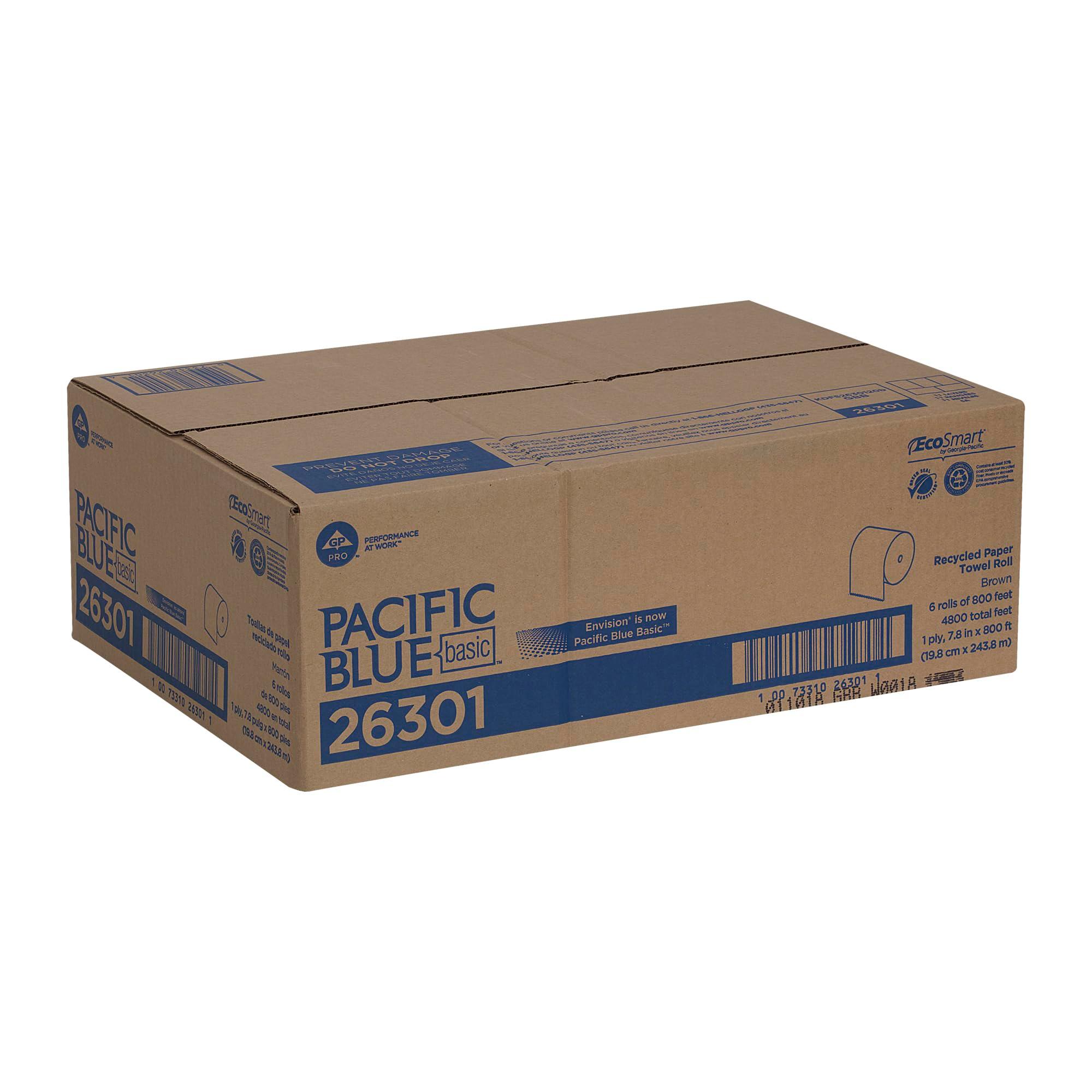 Pacific Blue Basic Recycled Hardwound Paper Towel Rolls by GP PRO (Georgia-Pacific), Brown, 26301, 800 Feet Per Roll, 6 Rolls Per Case - Image 5