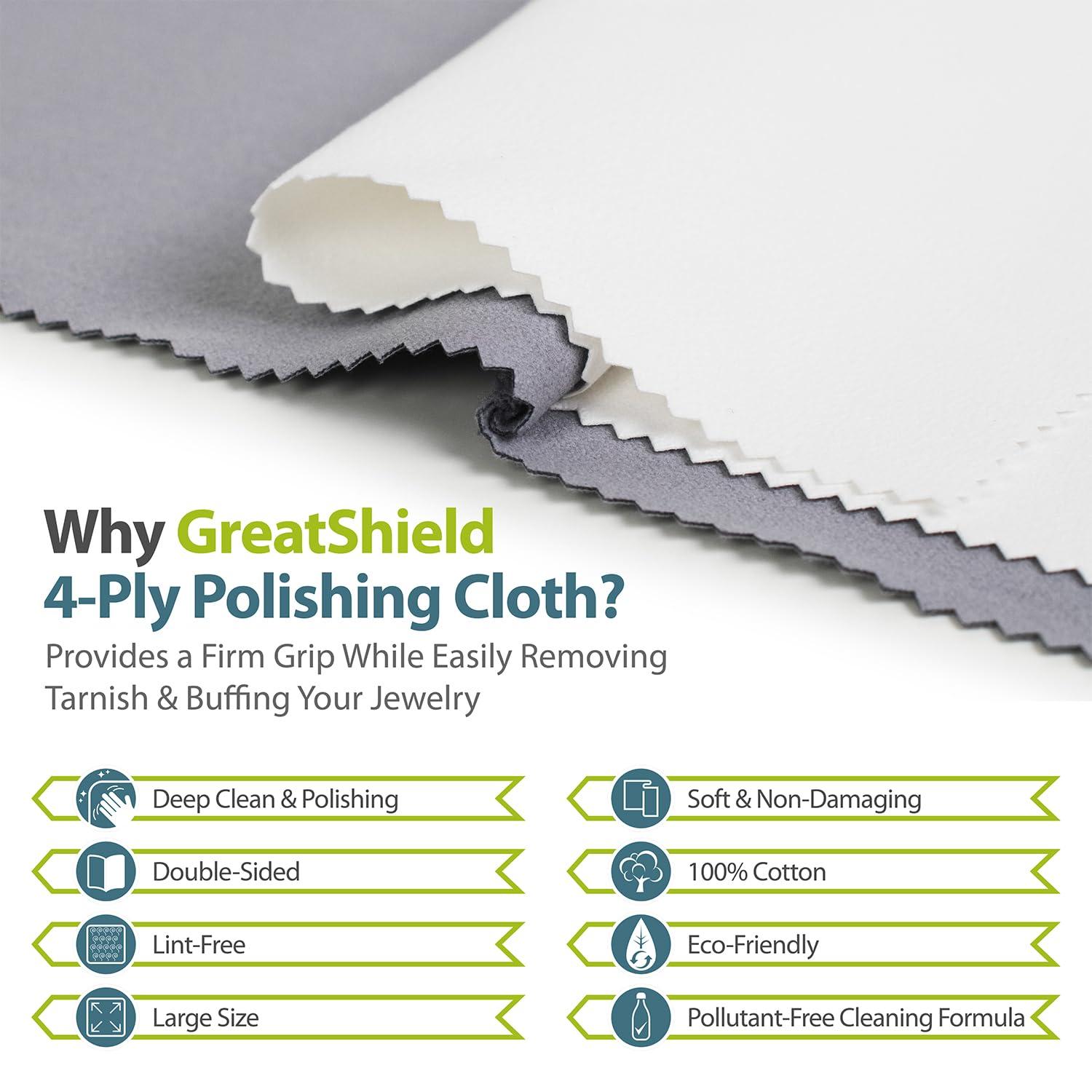 GreatShield Double-Sided Professional Jewelry Cleaning Cloth (2-Pack), 4-Ply Multi-Layer Polishing Cloth 20x28cm, Eco Friendly Pure Cotton for Sterling Silver, Gold, Platinum - Image 4