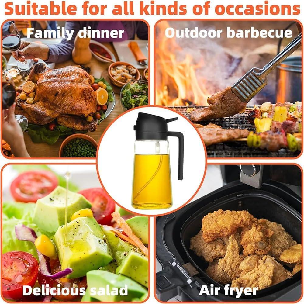 SAHAL EDGE MART 2025 New 2-in-1 Olive Oil & Vinegar Sprayer & Dispenser - 16oz Glass Bottle with Adjustable Nozzle | Refillable Non-Drip Spray Bottles for Cooking, BBQ, Salad & Air Fryer - Black - Image 7
