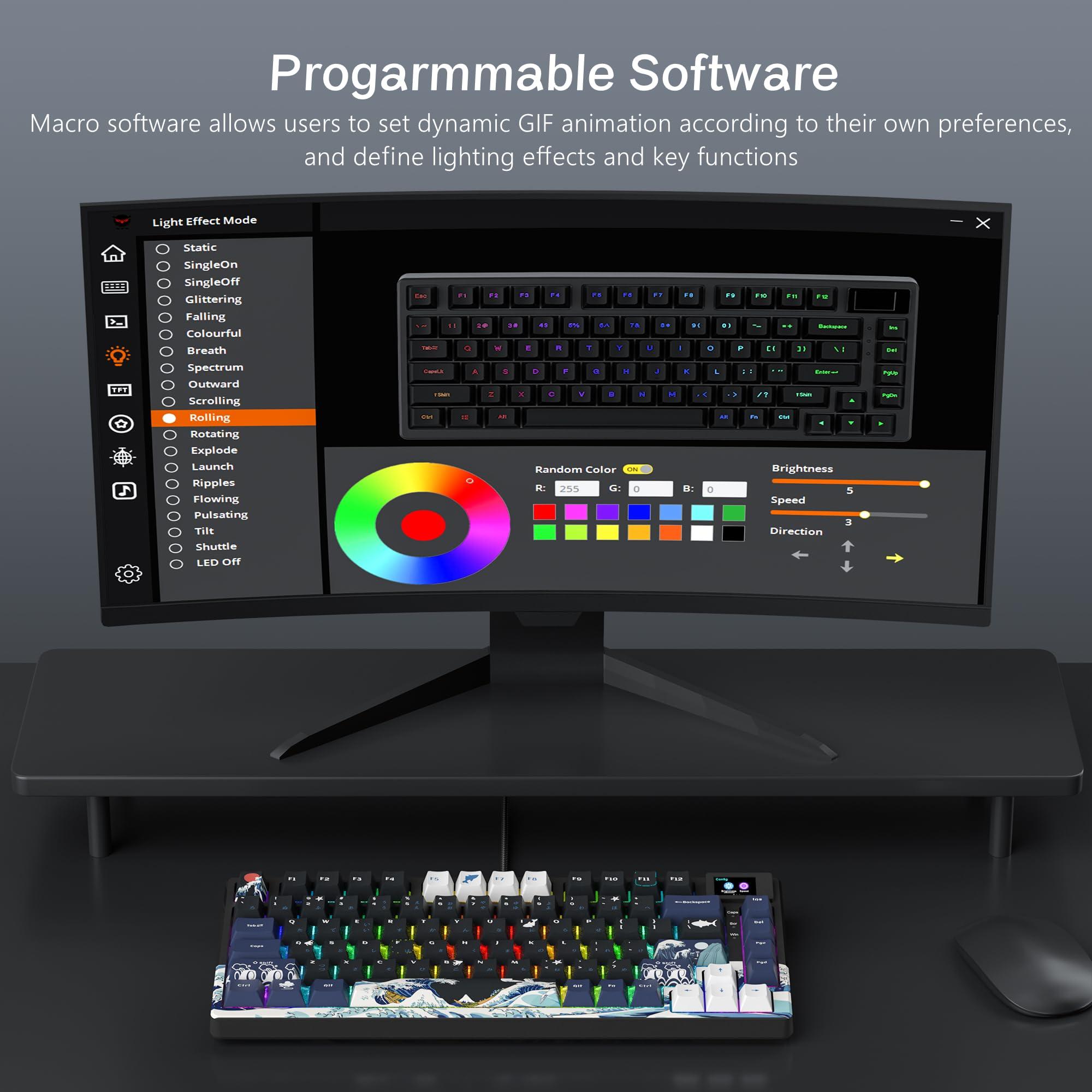 Womier S-K80 75% Keyboard with Color Multimedia Display Mechanical Gaming Keyboard, Wired Hot Swappable Gasket Mount RGB Custom Key Board, Pre-lubed Stabilizer for Mac/Win, Black Kanagawa - Image 5