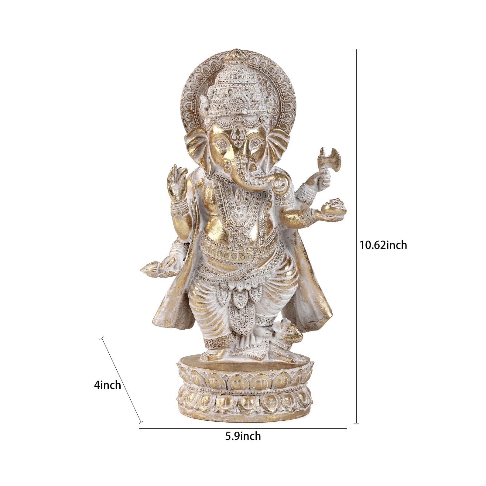 Gold Lord Ganesha Statues- Hindu Elephant God Statue Resin Sculpture Indian Ganesh Buddha Figurine Handmade Gift Decoration Ornaments for Home, Garden, Car - Image 3