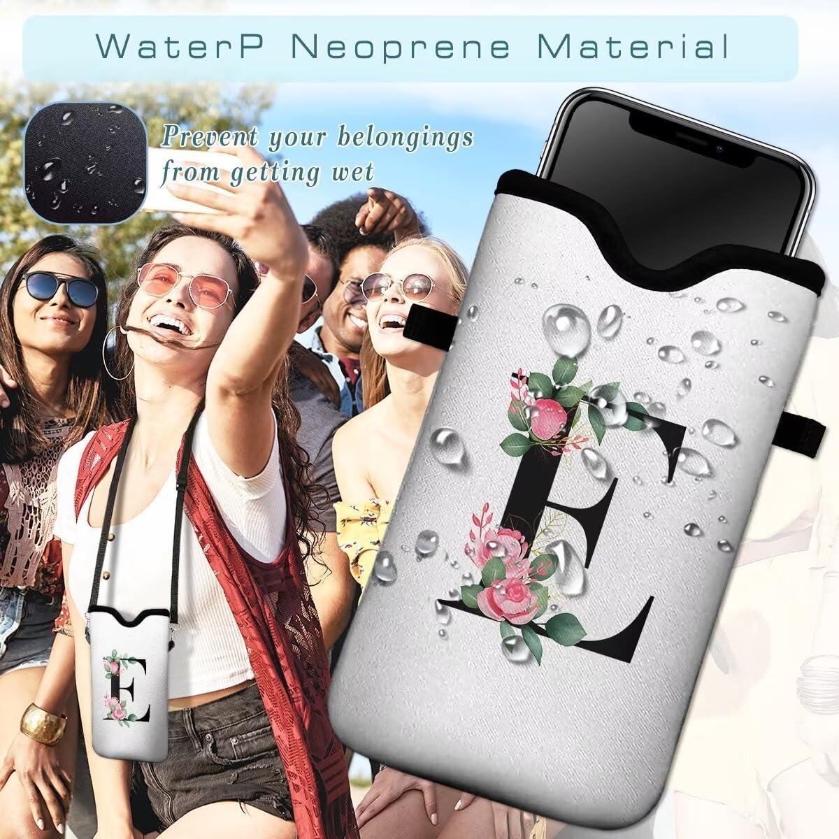 FREZORA Cell Phone Sleeves Bag Case Crossbody Neoprene Holder Lanyard Phone Pouch for Women Men 7.5 X 4.5 Inches - Letter_E - Image 6