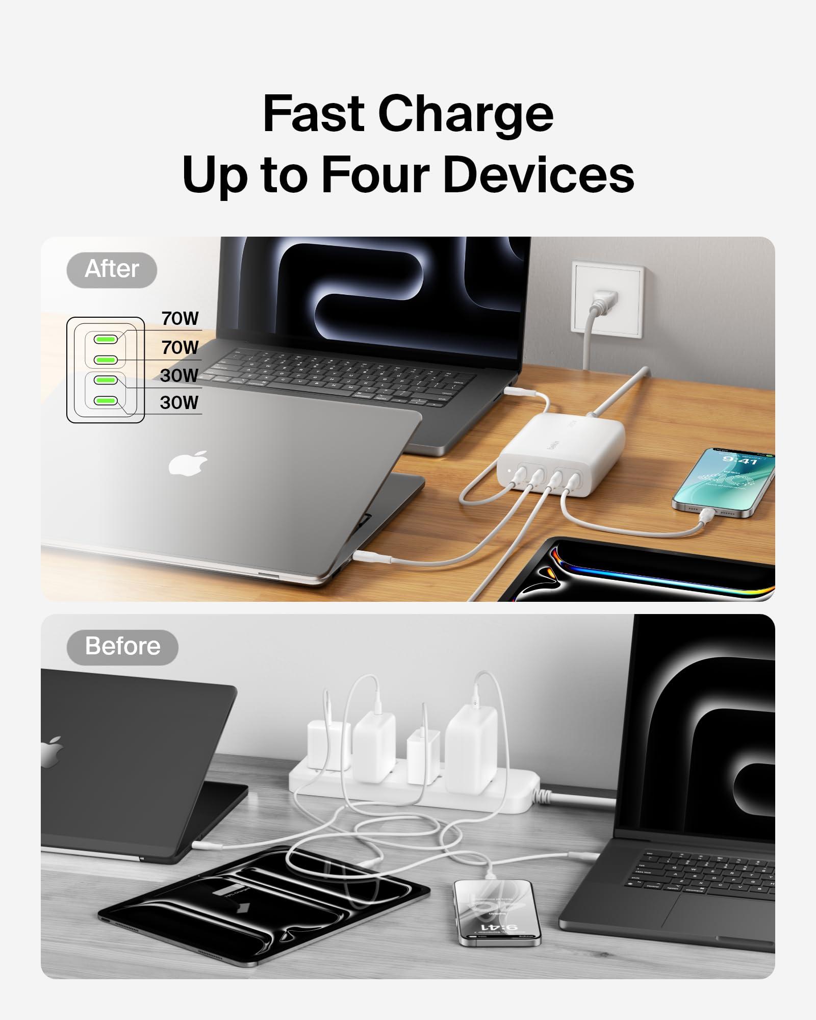 Belkin BoostCharge Pro 4-Port USB-C GaN Wall Charger, 200W Multi-Port Charger USB-C PD 3.1 Fast Charge + 5ft Power Cord - MacBook, iPhone 16, iPad, Galaxy S25, Google Pixel, Nintendo Switch 2 & More - Image 4