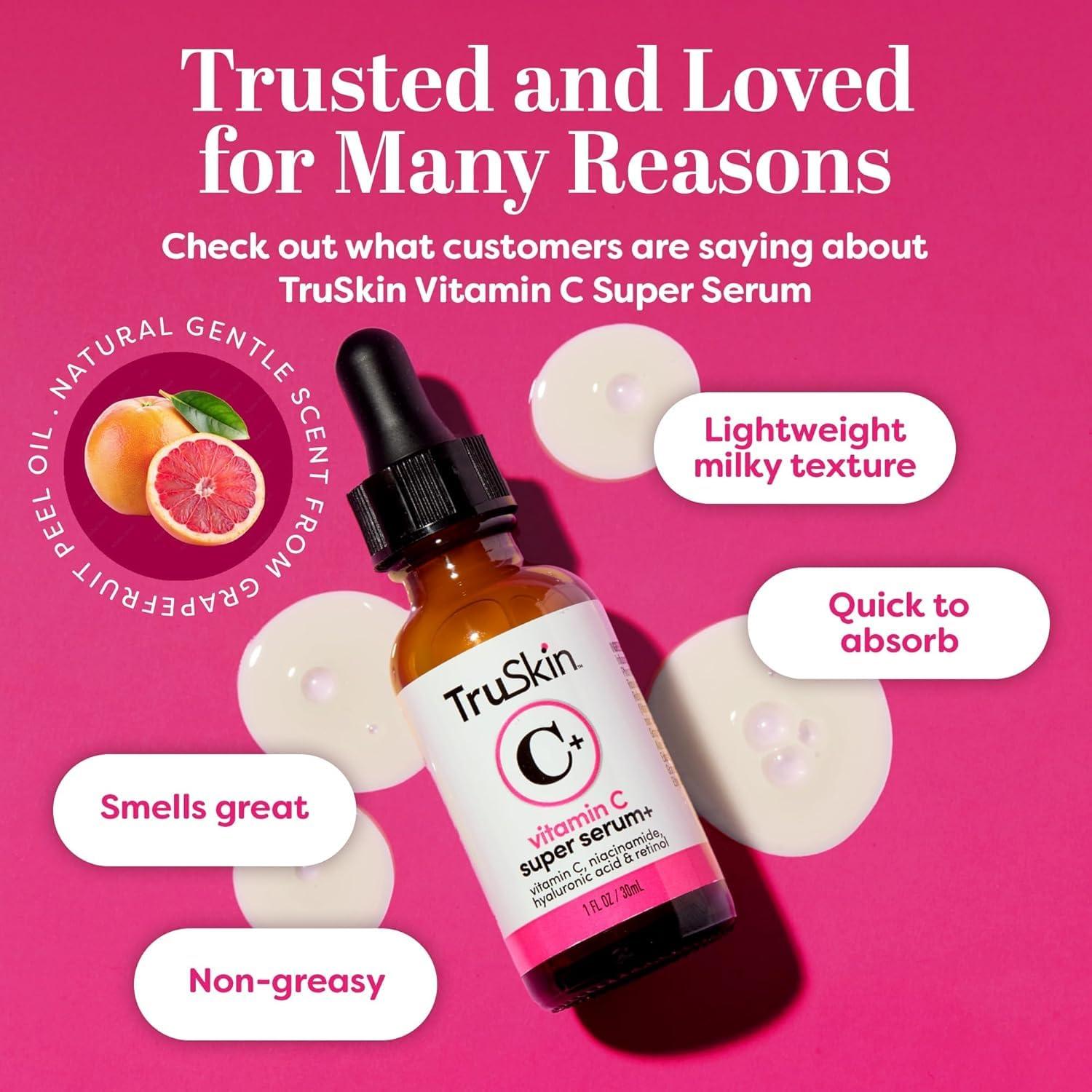 TruSkin Vitamin C Super Serum - Niacinamide, Retinol, Hyaluronic & Salicylic Acid - All-in-One Anti Aging Serum for Face – Improve Appearance of Dark Spots, Firmness for Brighter Looking Skin, 1 Fl Oz - Image 6