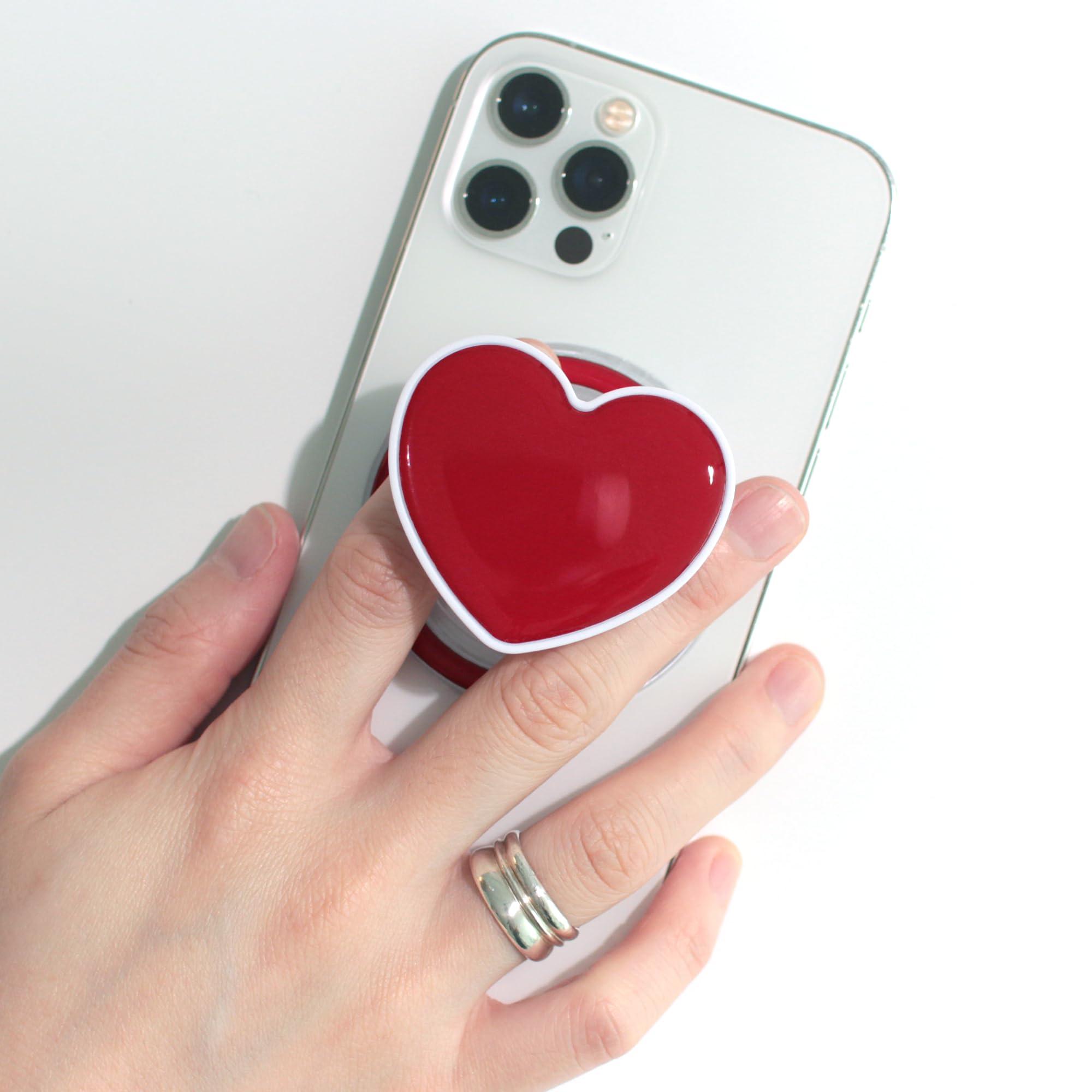 On The Grip Magnetic Cute Solid Macaron Color Heart Shape Collapsible Mobile Phone Grip Stand Holder for Smartphone Tablet Cell Phone Accessory (Magnetic Type, Red) - Image 2