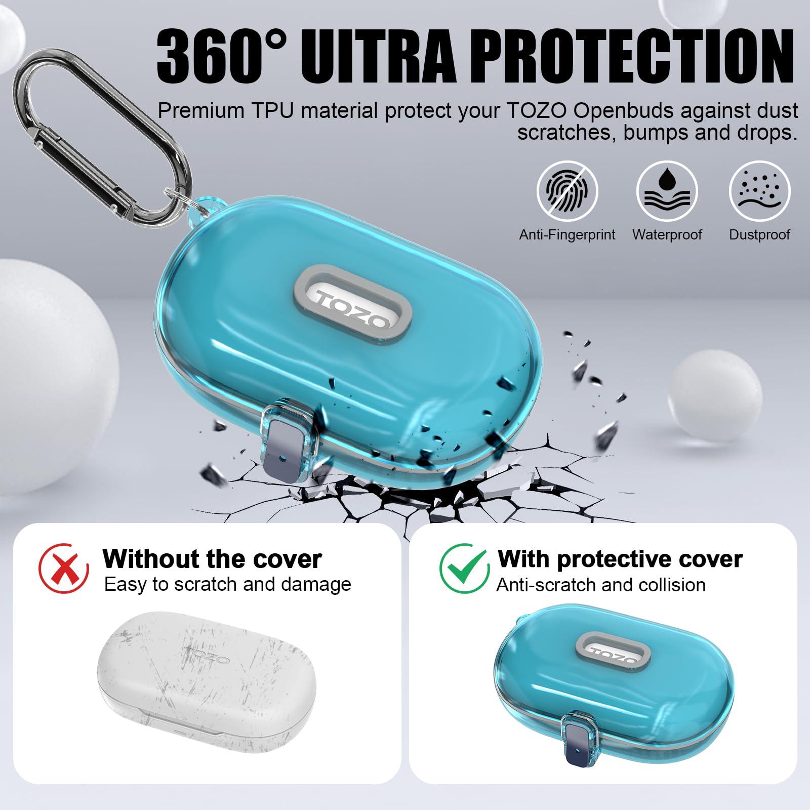 [Safety Lock] Clear Case for TOZO OpenBuds Case Cover for TOZO Open Buds Wireless Earbuds Silicone Liners Shockproof Protective cover for TOZO OpenBuds Bluetooth Headphones with Carabiner (Clear Blue) - Image 4
