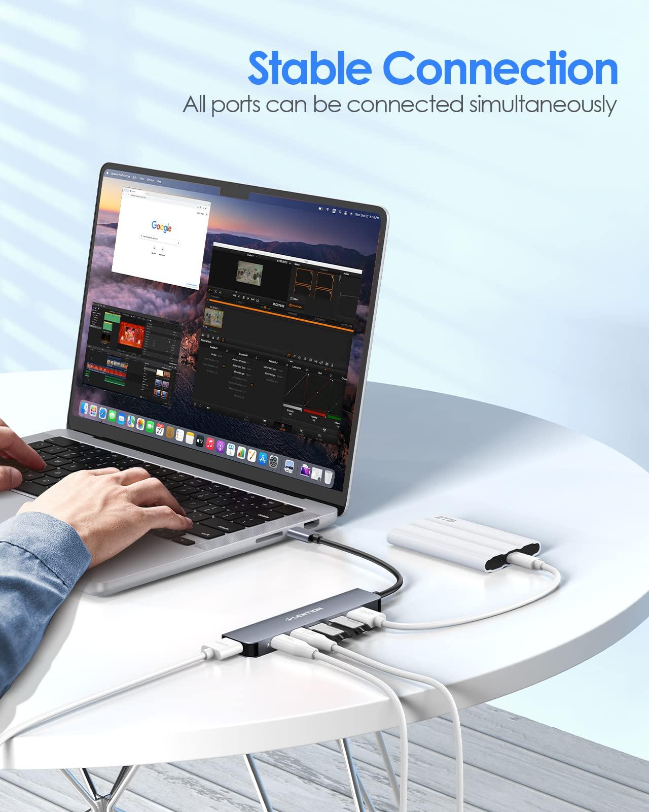 LENTION USB C Hub, Multiport with 4K HDMI Port, 3xUSB-A Ports, USB-C Data Port, 100W PD Port, Compatible New MacBook Pro/Air, iPhone 15 Pro/Pro Max, Surface, Chromebook, More(CE35s, Gray) - Image 8