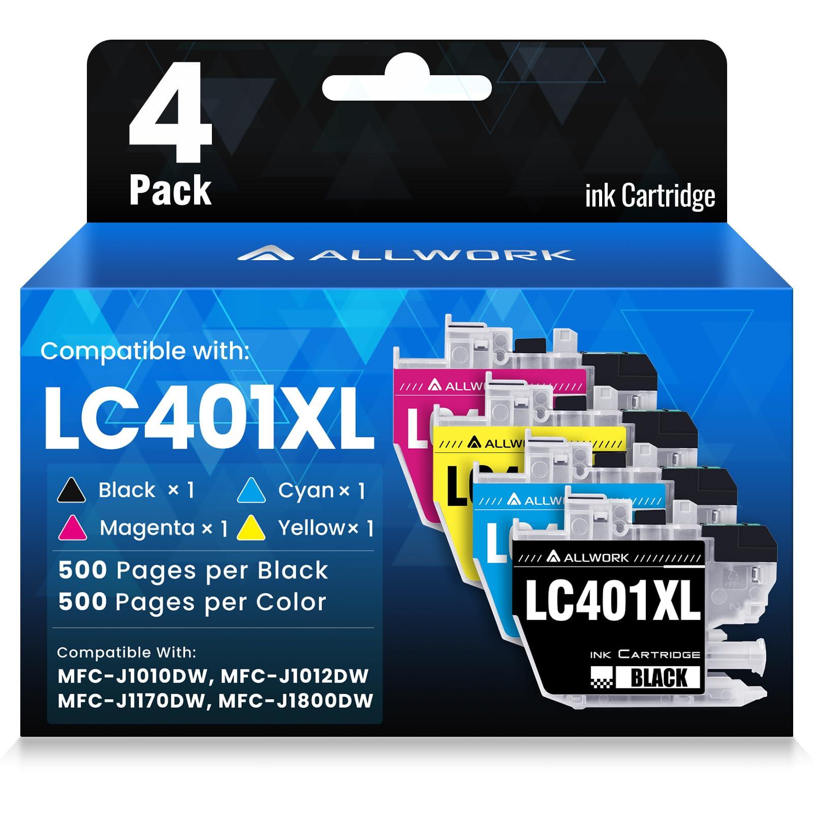 LC401XL LC401 MFC-J1010DW Ink Cartridges for Brother Printer LC 401XL Ink Cartridge Compatible for Brother MFC J1010DW MFC-J1170DW MFC-J1800DW MFC-J1012DW Series Printer (4 Pack) High Yield