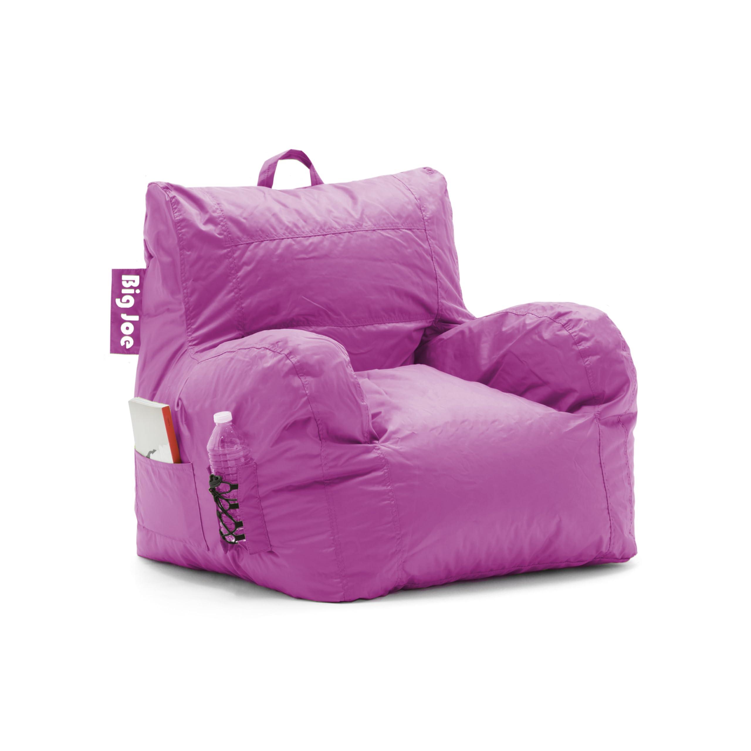 Big Joe Dorm Bean Bag Chair with Drink Holder and Pocket, Radiant Orchid Smartmax, Durable Polyester Nylon Blend, 3 feet