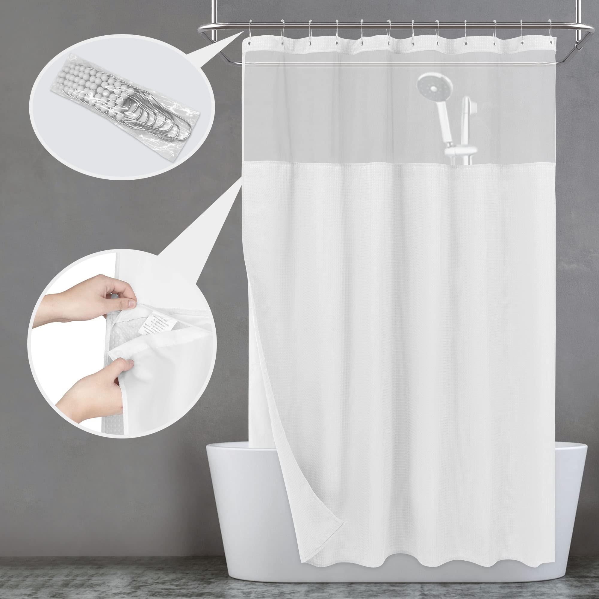 N&Y HOME Waffle Weave Shower Curtain with Snap-in Fabric Liner Set, 12 White Hooks Included - Hotel Style, Waterproof & Washable, Heavyweight Fabric & Mesh Top Window - 71x72, White - Image 5