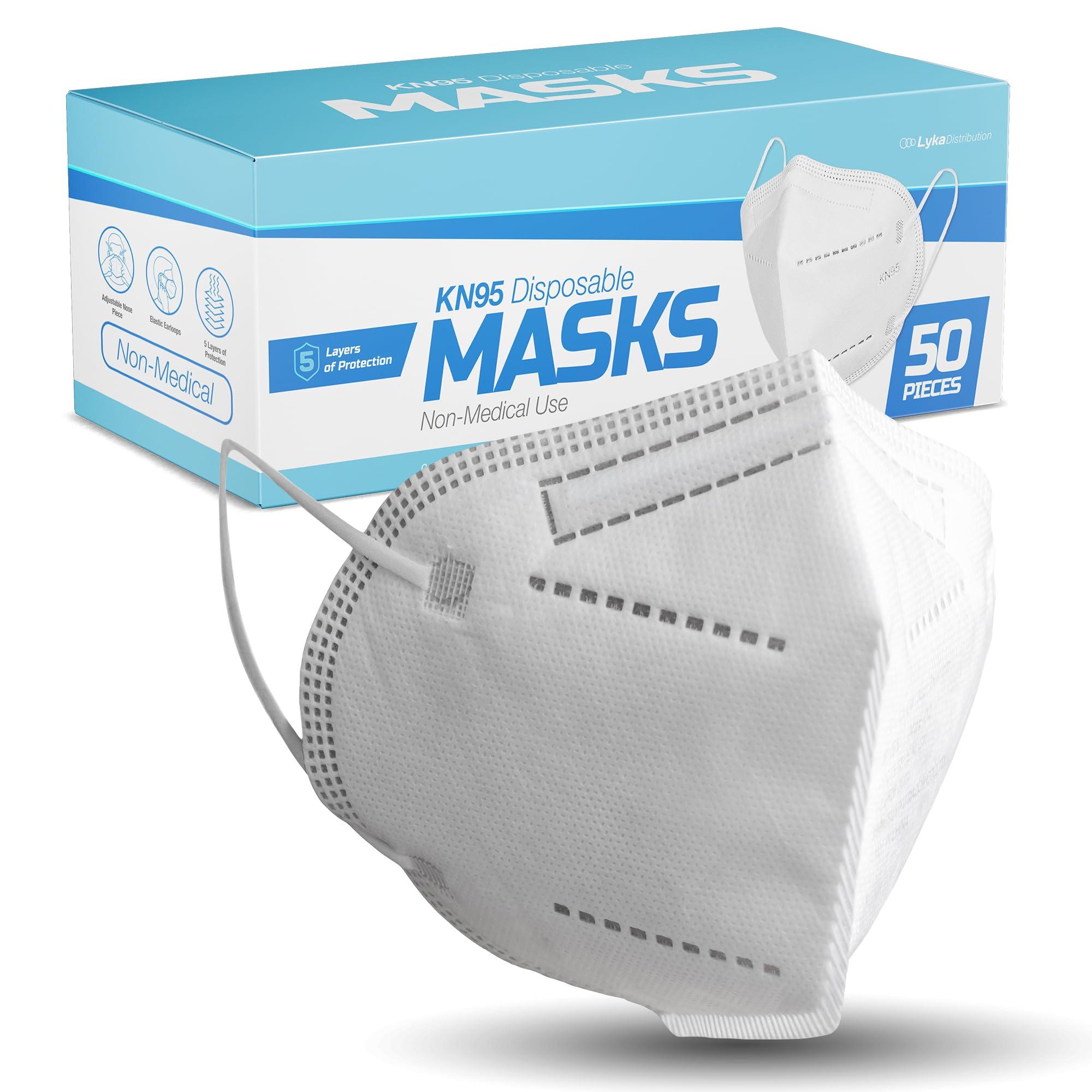 Lyka Distribution KN95 Face Masks 50 Pack 5-Ply Breathable Filter Disposable Face Masks