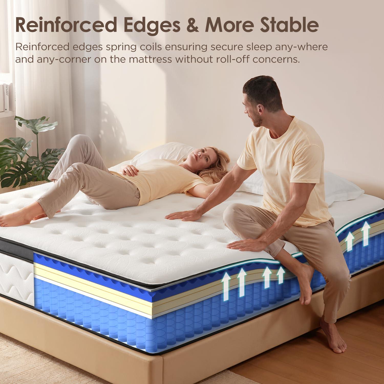 King Size Mattress 12 Inch - Medium Firm Hybrid Mattress with Memory Foam & Zoned Pocket Springs for Pressure Relief, Quiet Sleep | Fiberglass-Free, CertiPUR-US Certified | King Mattresses in a Box - Image 4