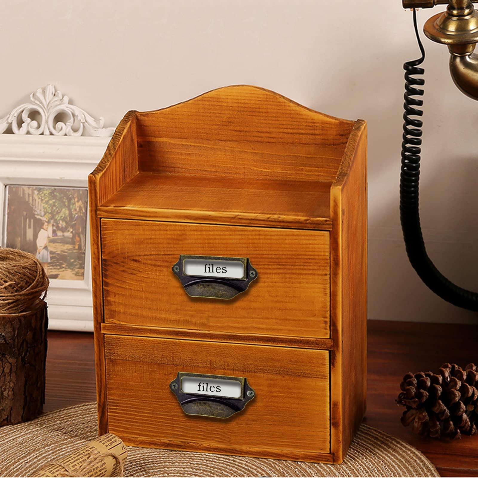 Auvotuis 30Pcs Antique Bronze Frame Tag Label Holder Office Library File Drawer Tag, Metal Vintage Cabinet Label Card Pull Handles with Screws for Furniture - Image 2