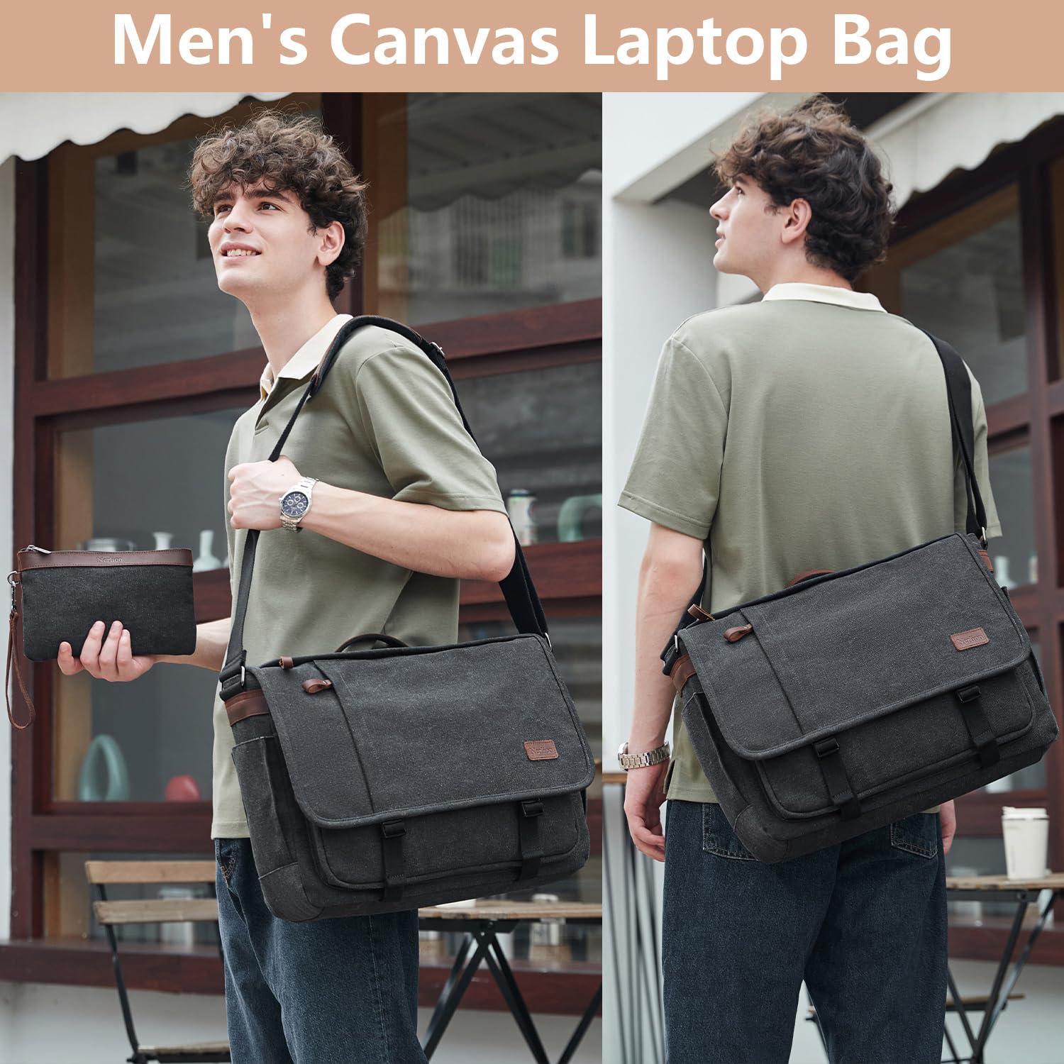 Nerlion Messenger Bag for Men 17-17.3 Inch Laptop Bag Canvas Water-resistant Computer Bag Shoulder Bag Work Briefcase Bookbag for College (Dark Gray) - Image 2