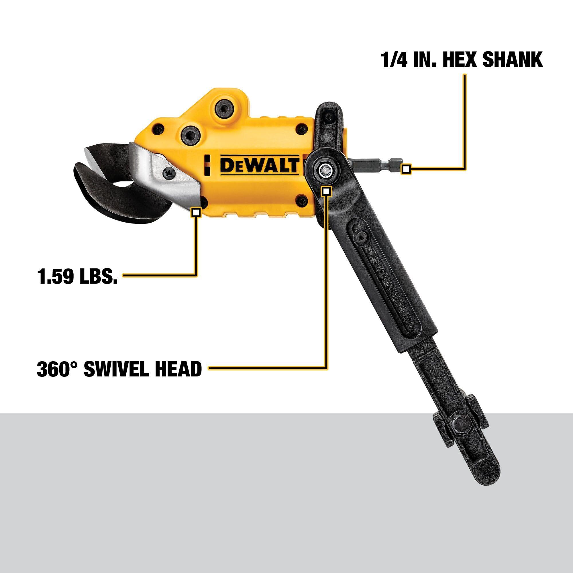 DEWALT Metal Shear/Cutter Drill Attachment, Impact Ready, 360 Degree Pivoting Head, Cuts 18GA Material (DWASHRIR)(Yellow, Black) - Image 2