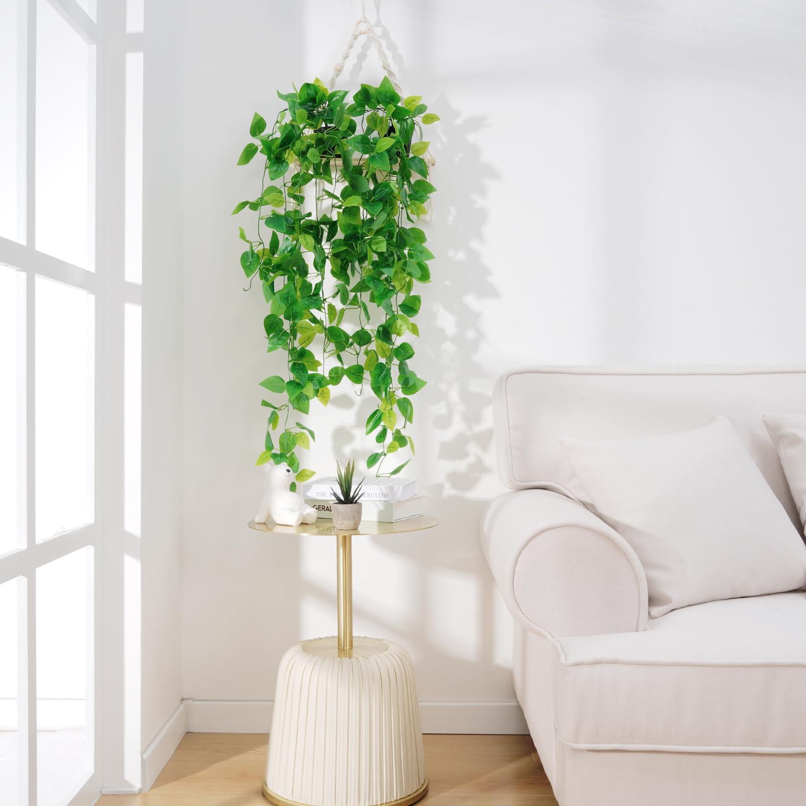 BLEUM CADE Fake Hanging Plants, 2pcs Artificial Hanging Plant, Faux Pothos Vines Hanging Plant Greenery for Wall Home Living Room Indoor Outdoor Decor (No Baskets) - Image 8