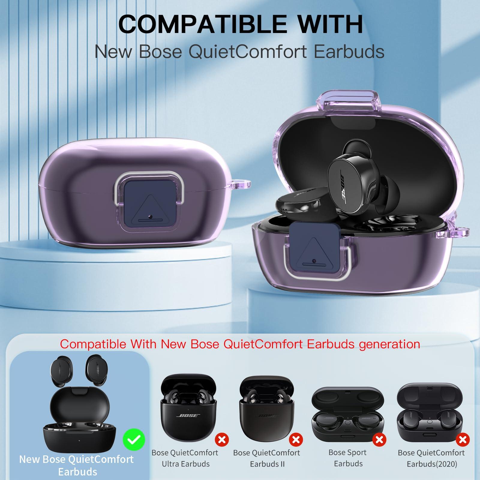 Secure Lock Case for New Bose QuietComfort Earbuds Case(2024), Clear TPU Shockproof Protective Cover for Bose QuietComfort Earbuds 2024 with Cleaning Kit& Keychain&Lanyard (Clear Purple) - Image 5
