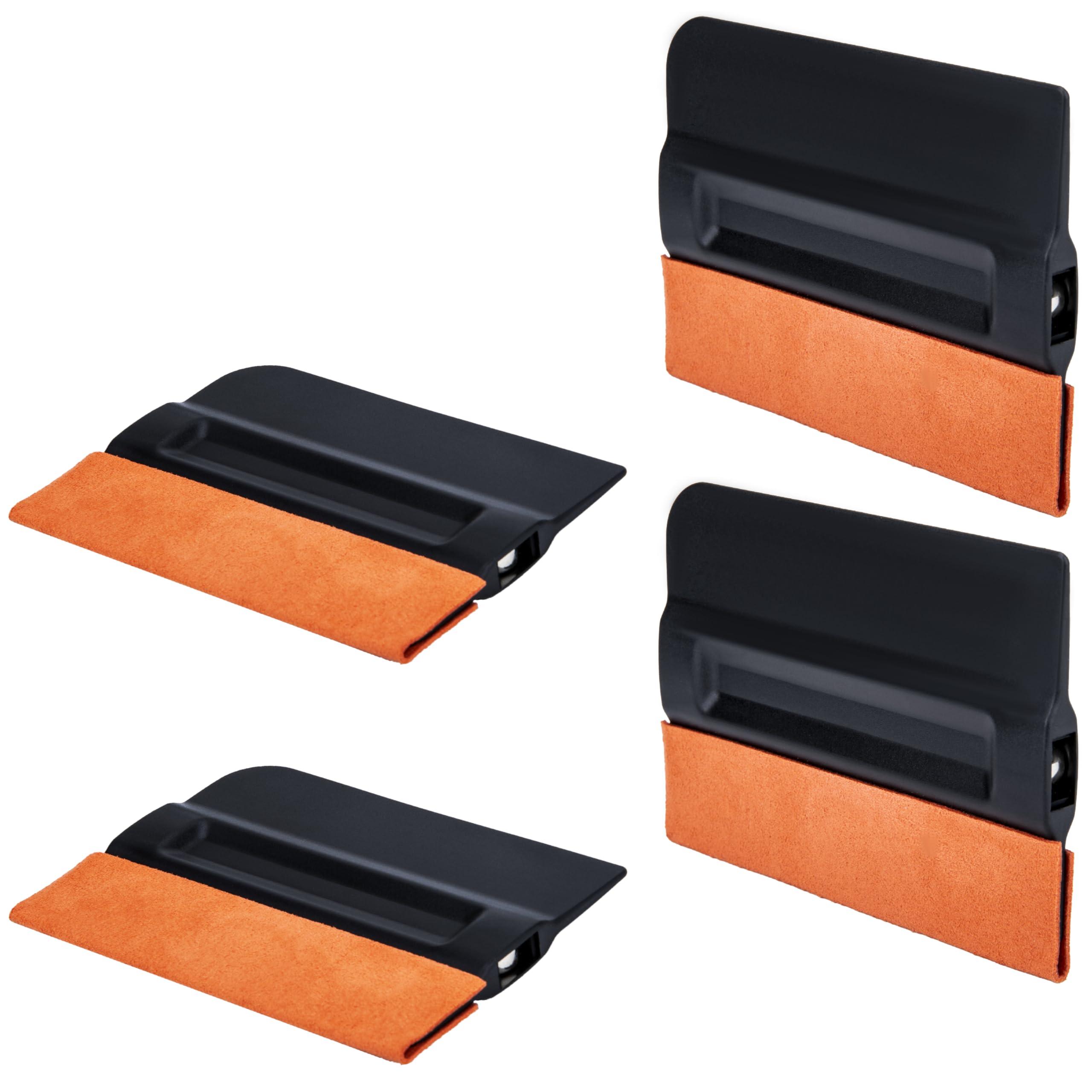 ecocstm 4 PCS Vinyl Felt Squeegee, 4 Inch Magnet Tint Squeegee with Fabric Felt Edge, Auto Vinyl Film Decal Wrapping Squeegee, for Car Vinyl Wrap, Window Tint, Wallpaper,Decal Sticker Installation