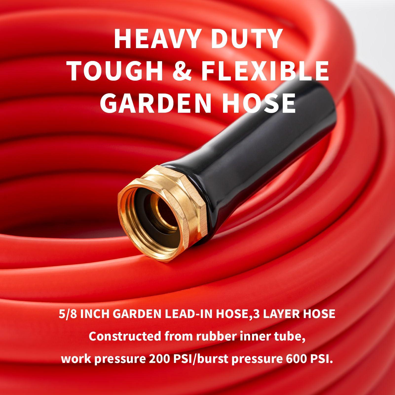 Garden Hose 50 ft x 5/8” Hot/Cold Heavy Duty Water Hose,-50°F to 190°F,Burst 600Psi Flexible Upgraded Rubber Hoses,3/4” Solid Fittings for All-weather Outdoor Lawn & Garden - Image 3