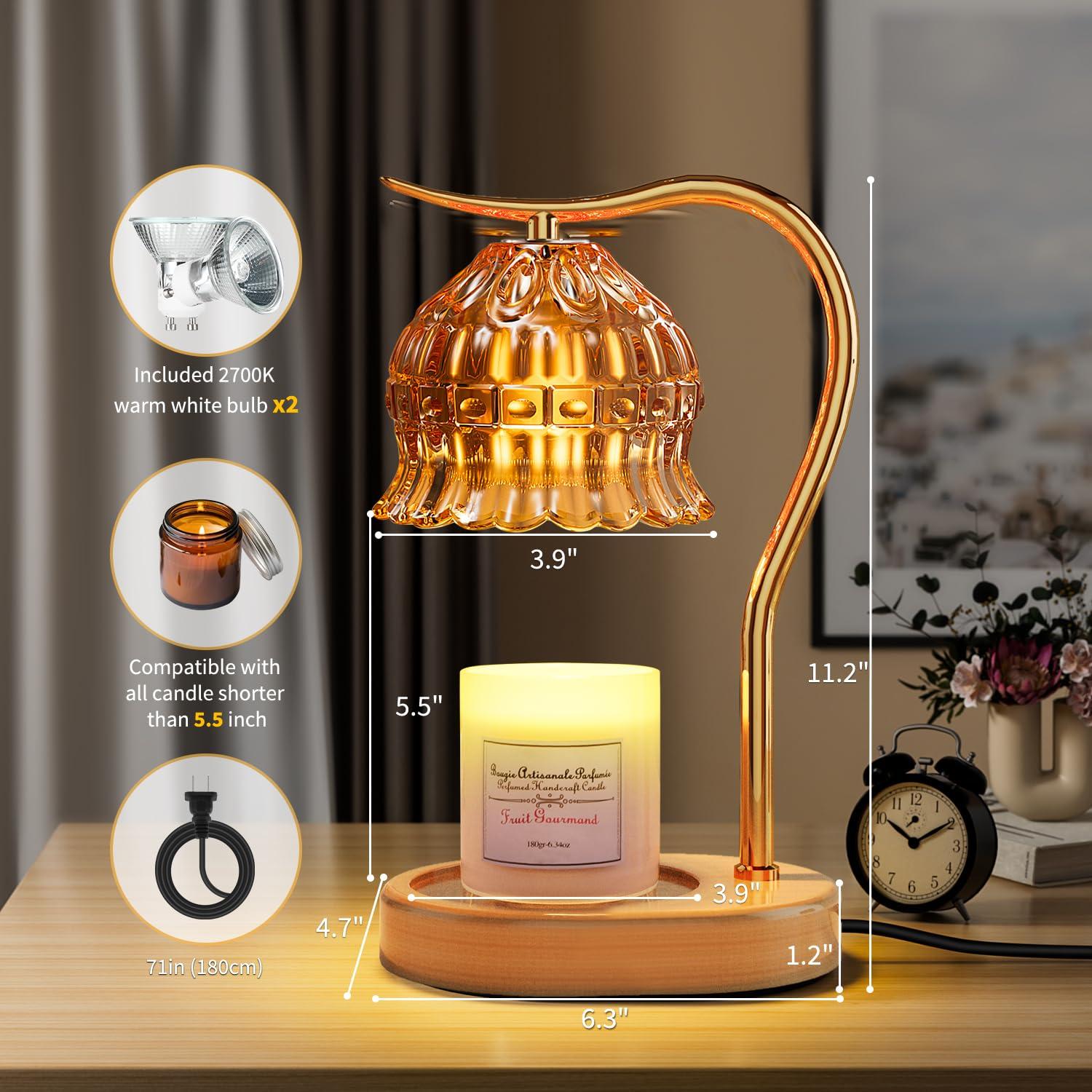 Candle Warmer Lamp with Timer, Vintage Flower Candle Lamp Warmer, Dimmable Electric Lamp Candle Warmer with 2 Bulbs for Scented Jar Candles, House Warming Gifts for Mom Women Home Room Office Decor - Image 2